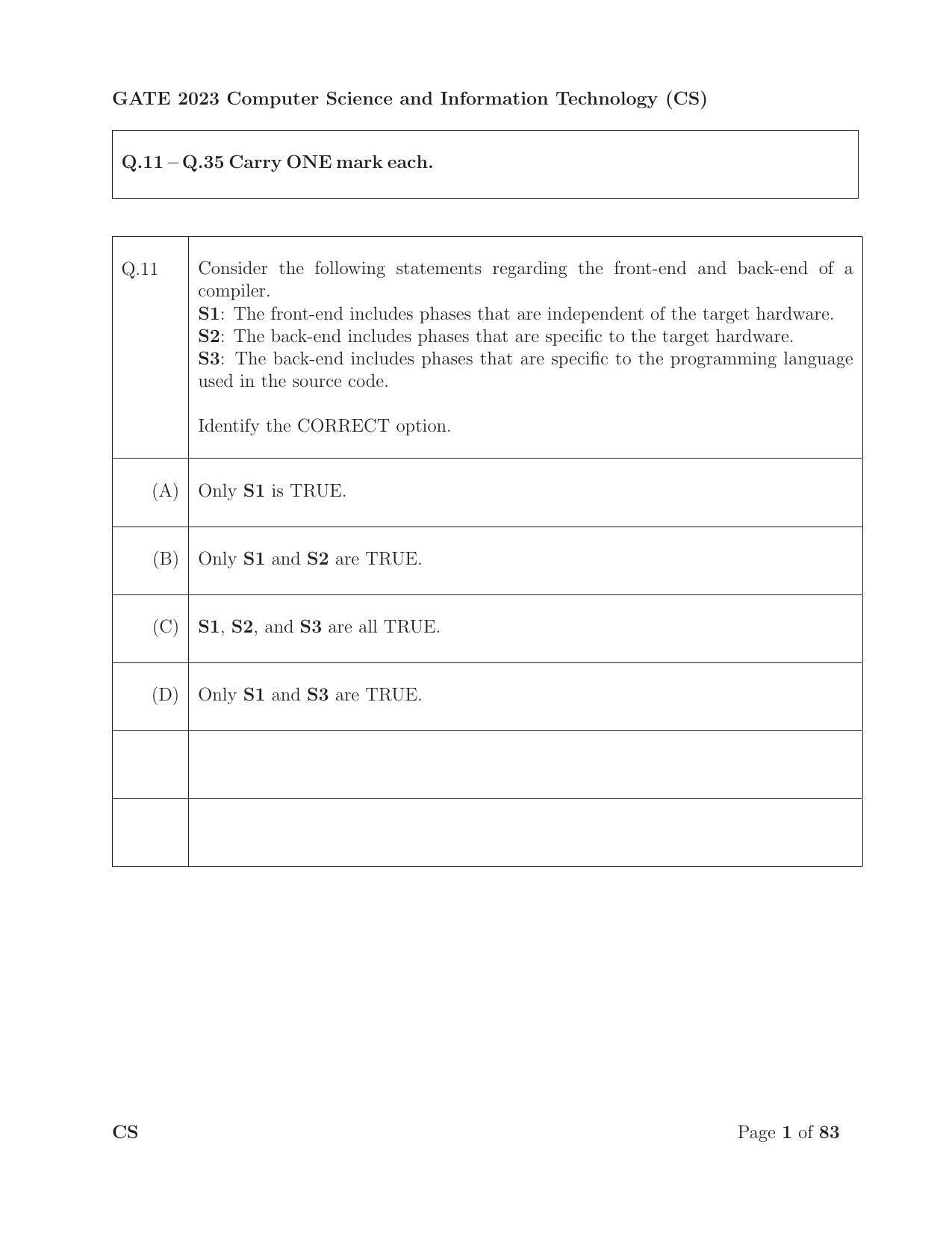 GATE 2023 Computer Science and Information Technology (CS) Question Paper - Page 8