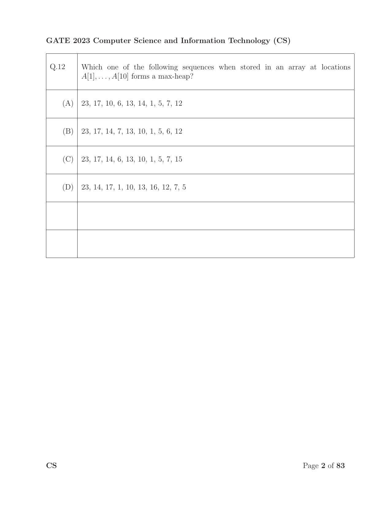 GATE 2023 Computer Science and Information Technology (CS) Question Paper - Page 9