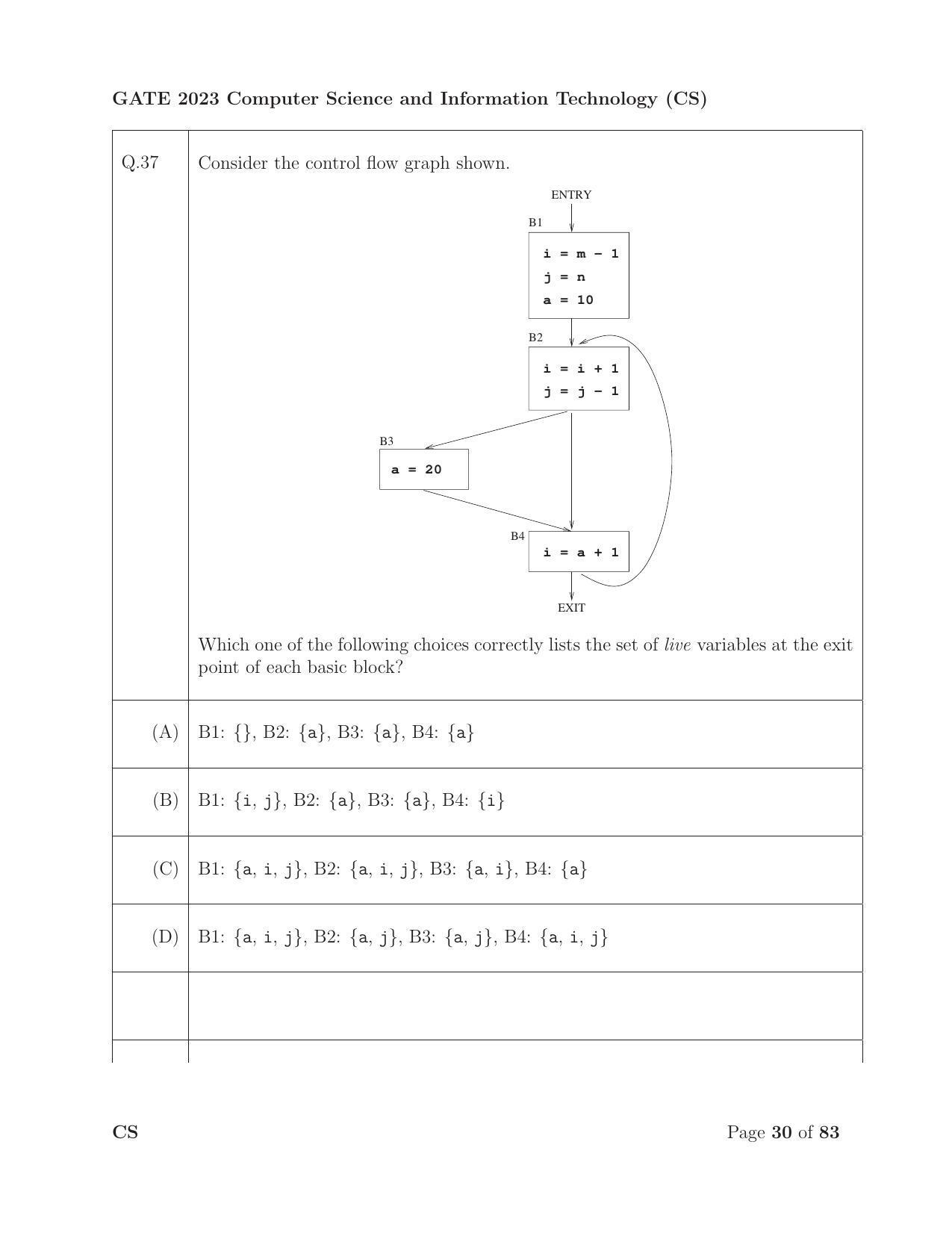 GATE 2023 Computer Science and Information Technology (CS) Question Paper - Page 37