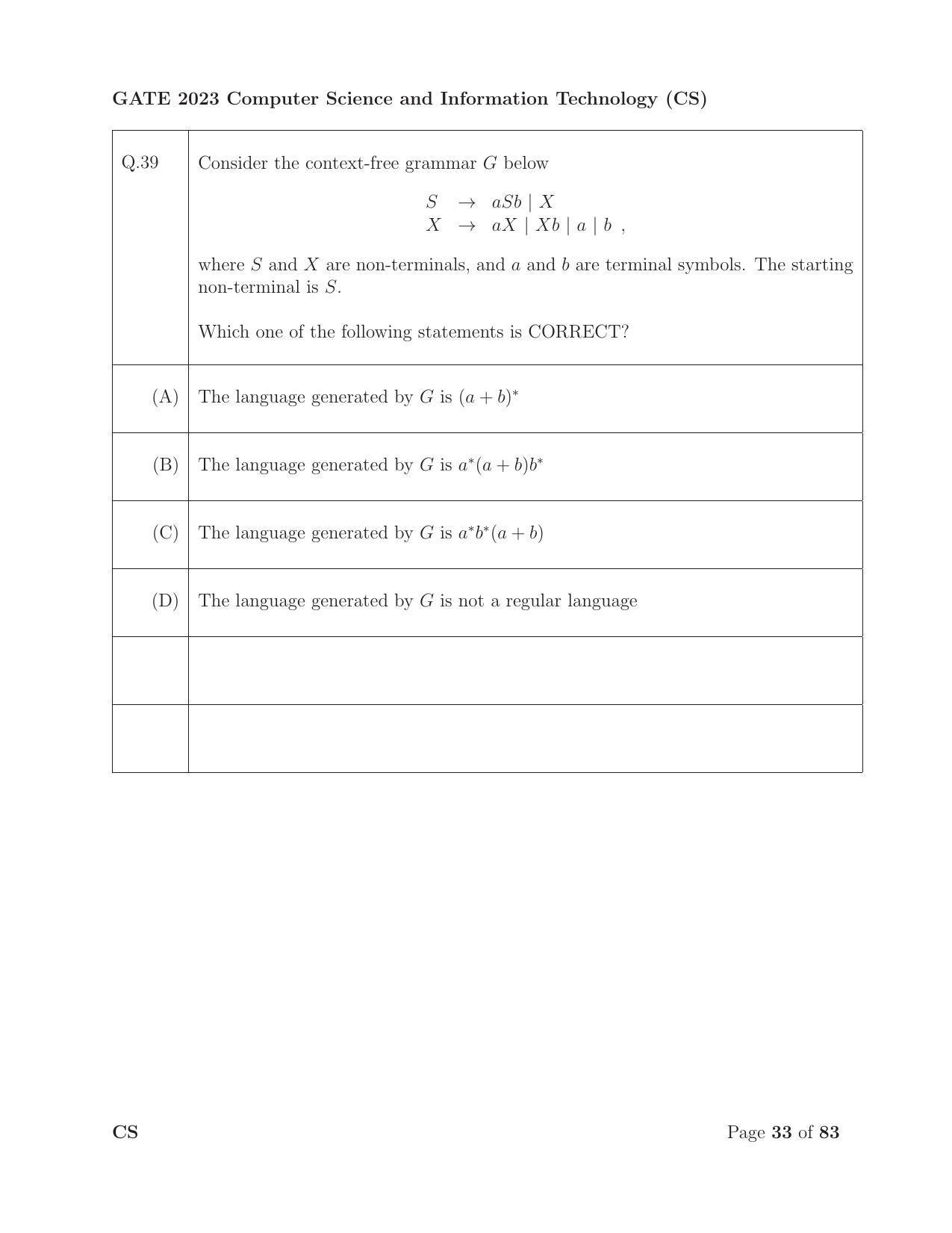 GATE 2023 Computer Science and Information Technology (CS) Question Paper - Page 40