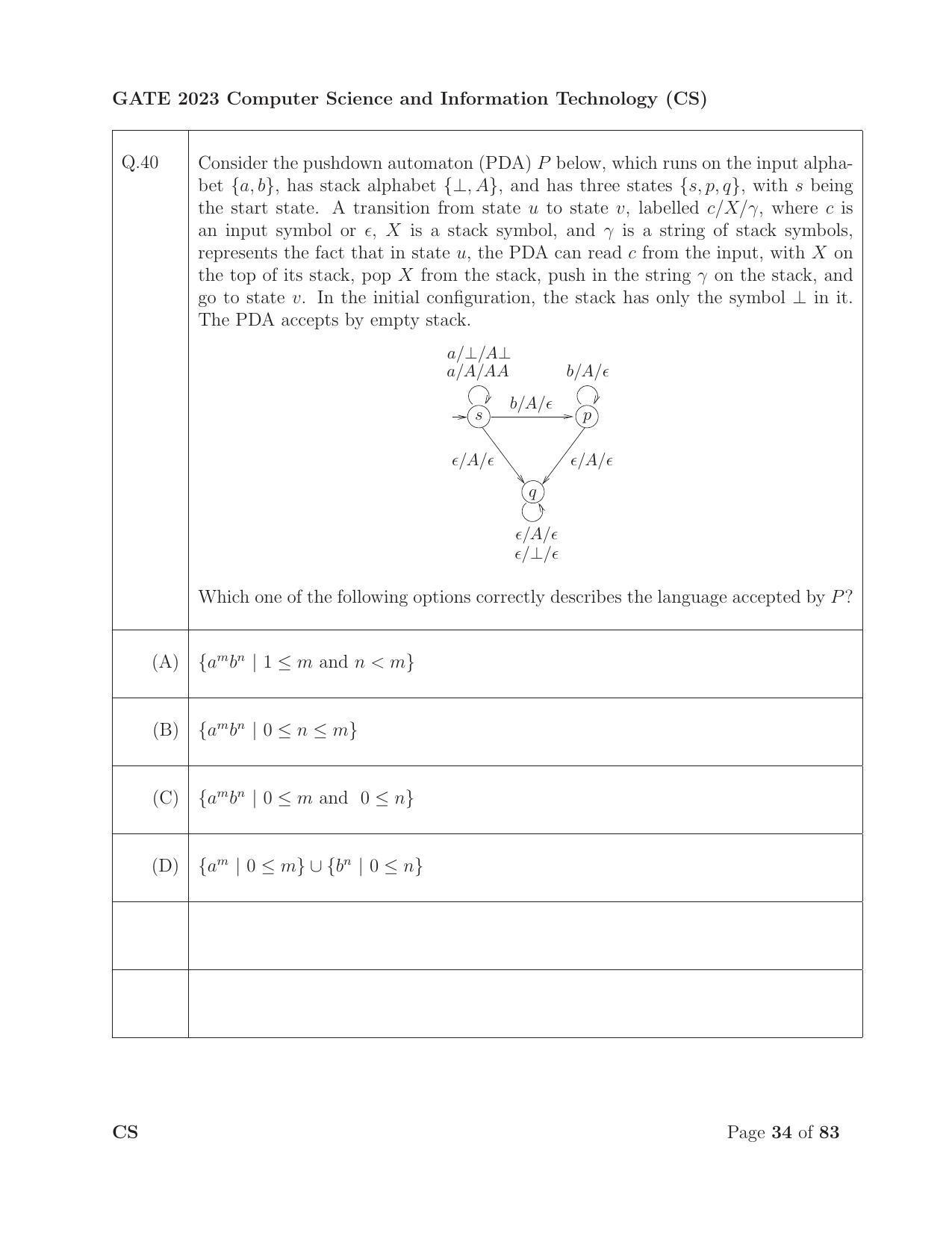 GATE 2023 Computer Science and Information Technology (CS) Question Paper - Page 41