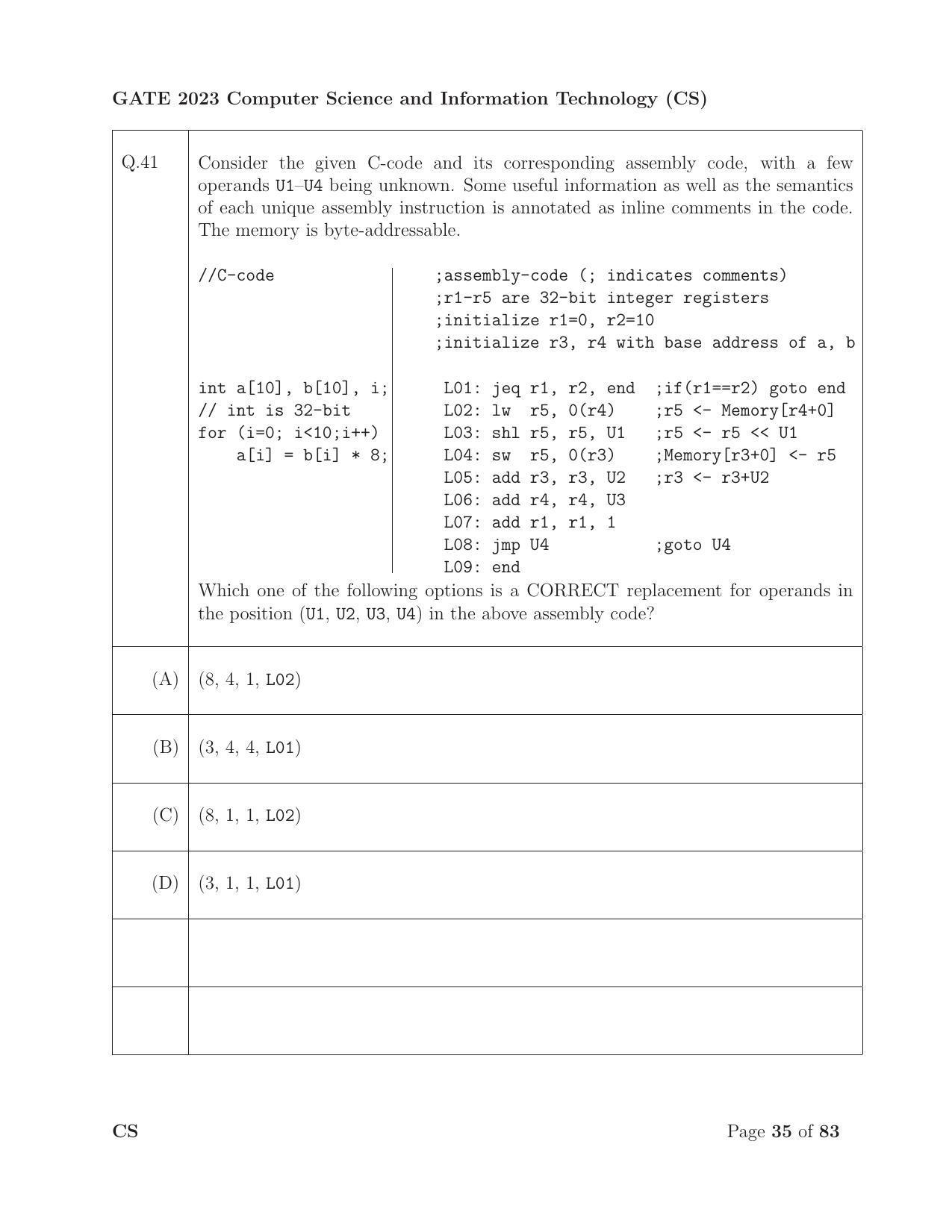 GATE 2023 Computer Science and Information Technology (CS) Question Paper - Page 42