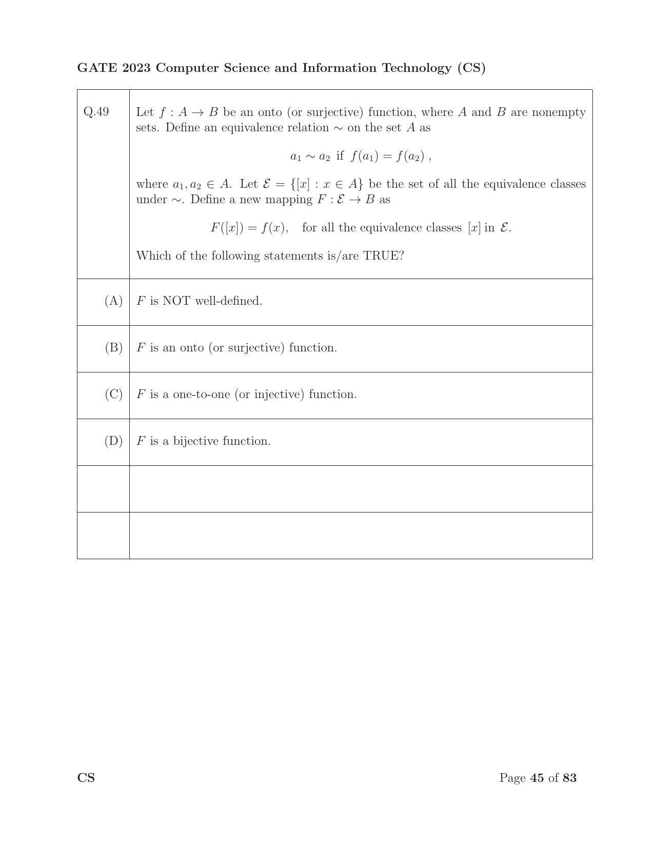 GATE 2023 Computer Science and Information Technology (CS) Question Paper - Page 52