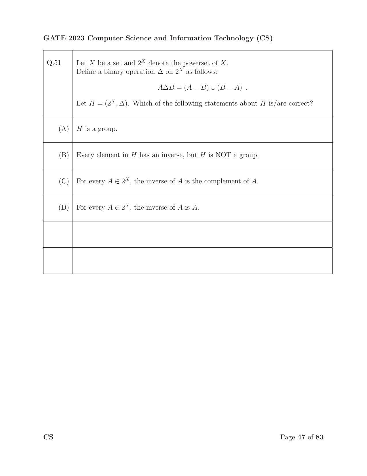 GATE 2023 Computer Science and Information Technology (CS) Question Paper - Page 54