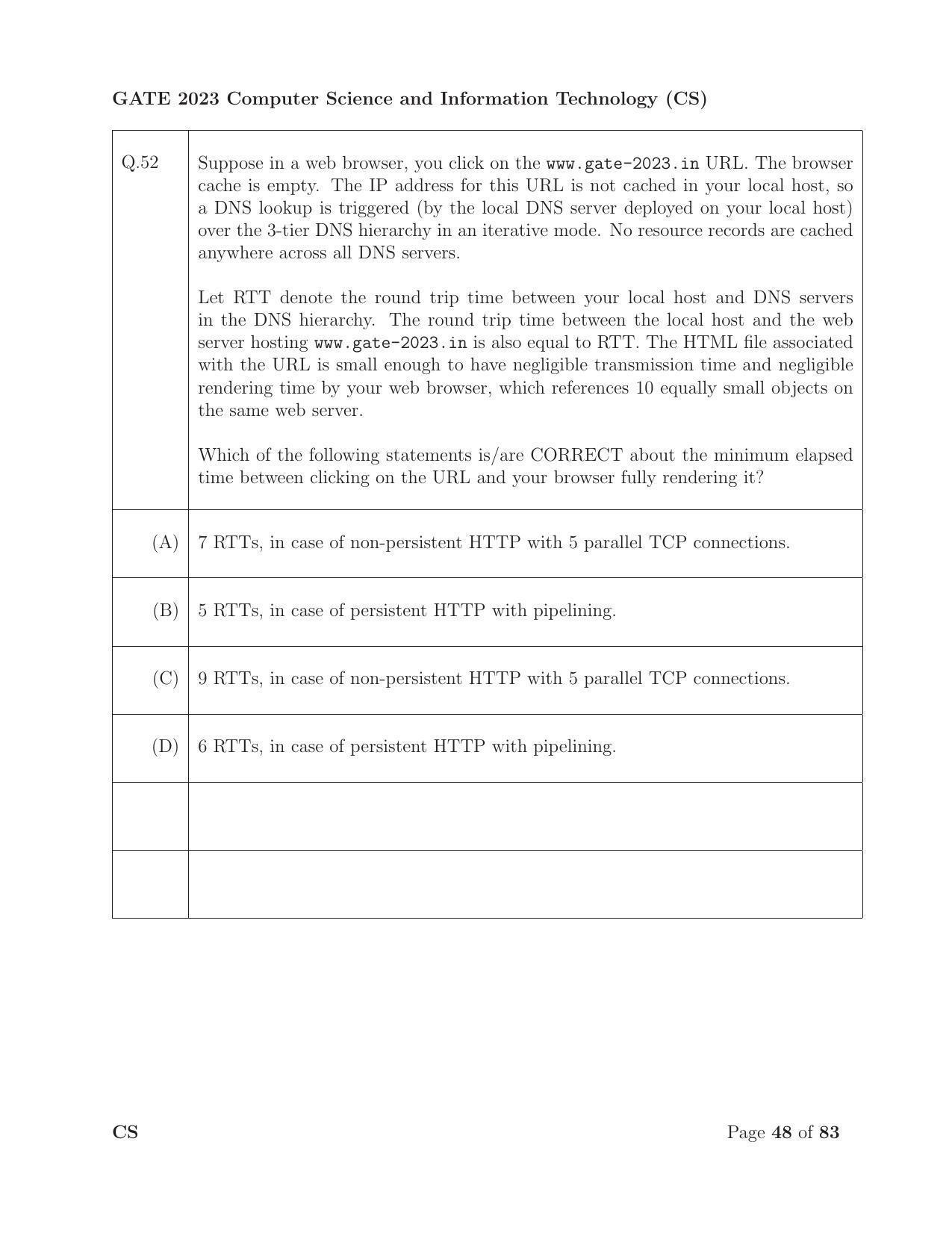 GATE 2023 Computer Science and Information Technology (CS) Question Paper - Page 55