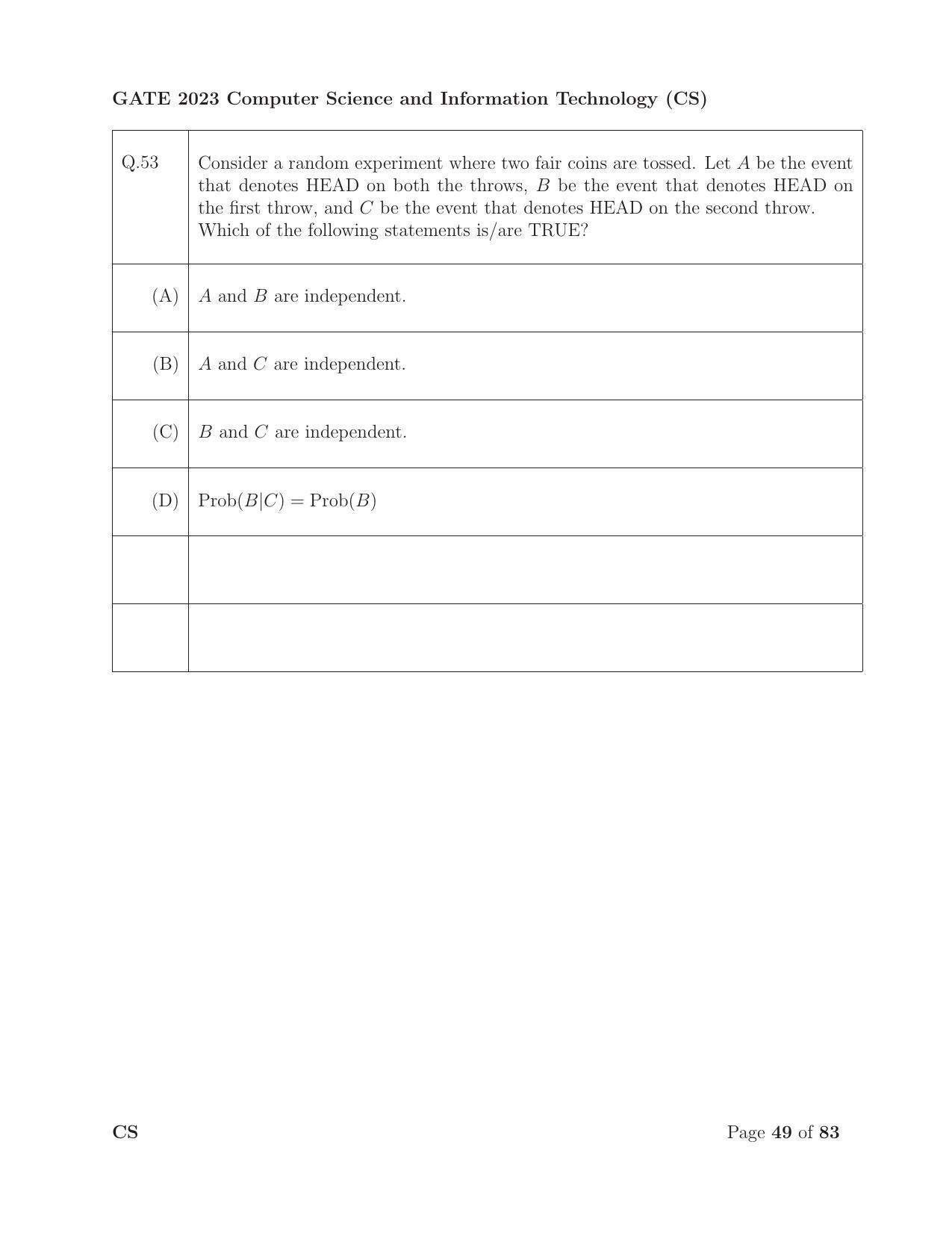 GATE 2023 Computer Science and Information Technology (CS) Question Paper - Page 56