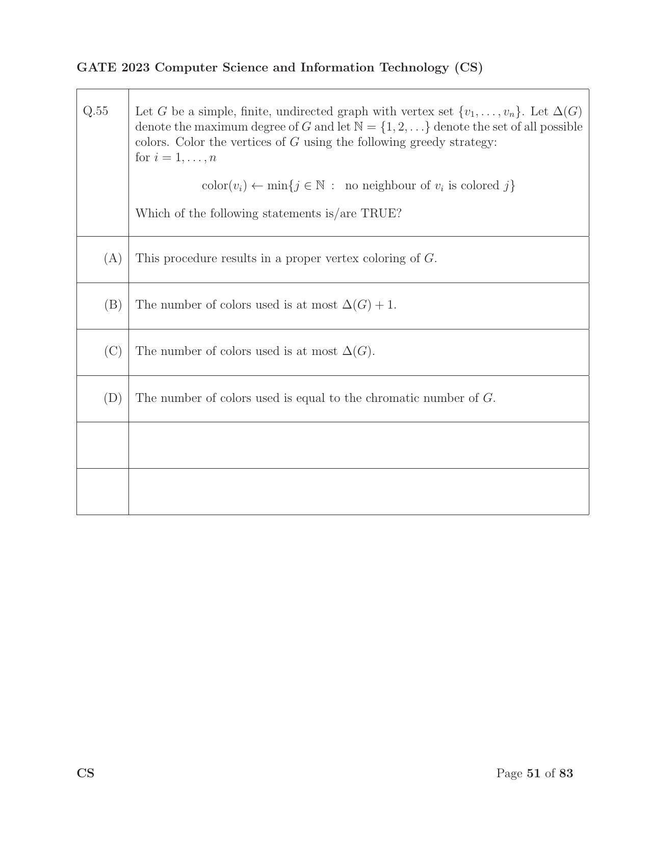 GATE 2023 Computer Science and Information Technology (CS) Question Paper - Page 58