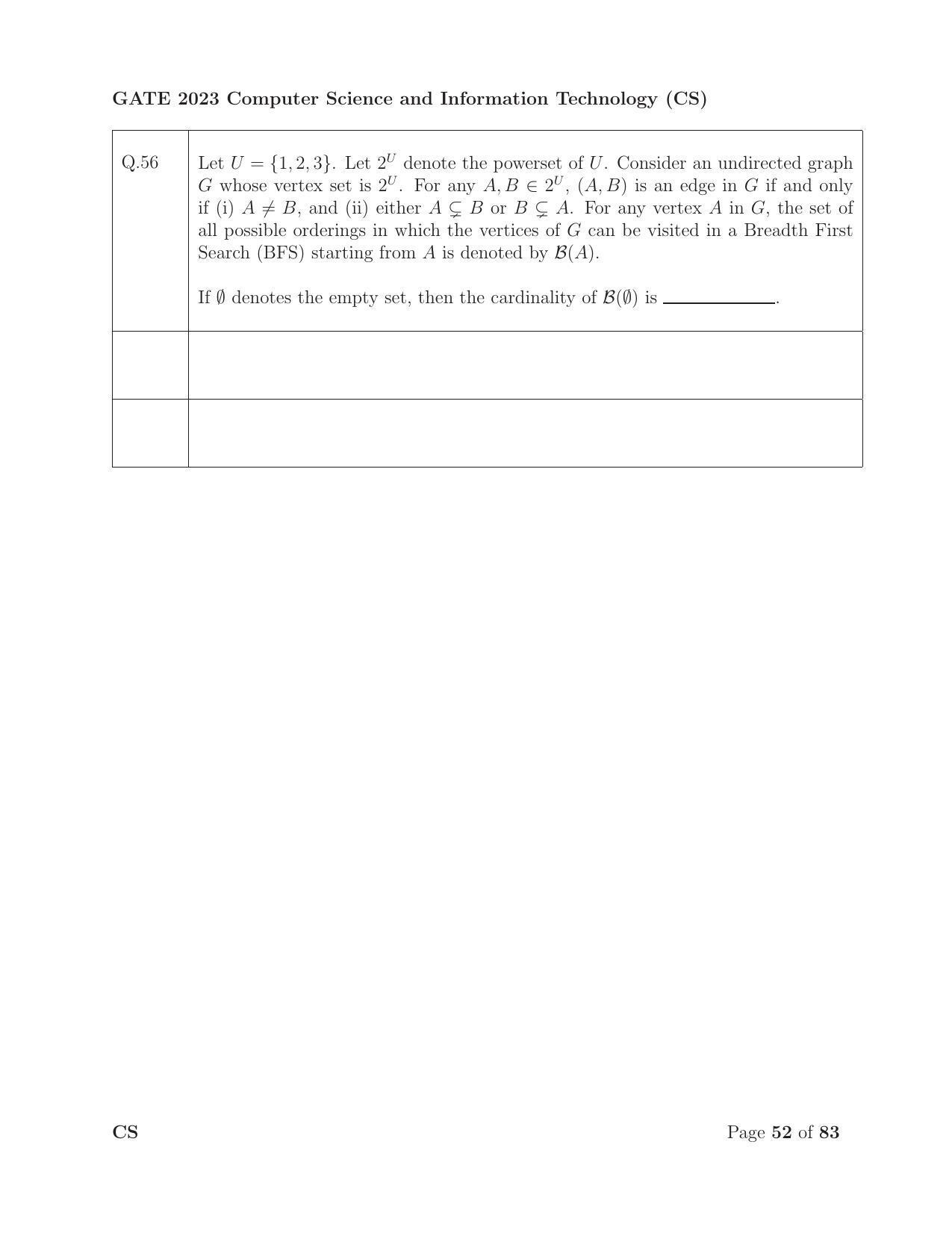 GATE 2023 Computer Science and Information Technology (CS) Question Paper - Page 59