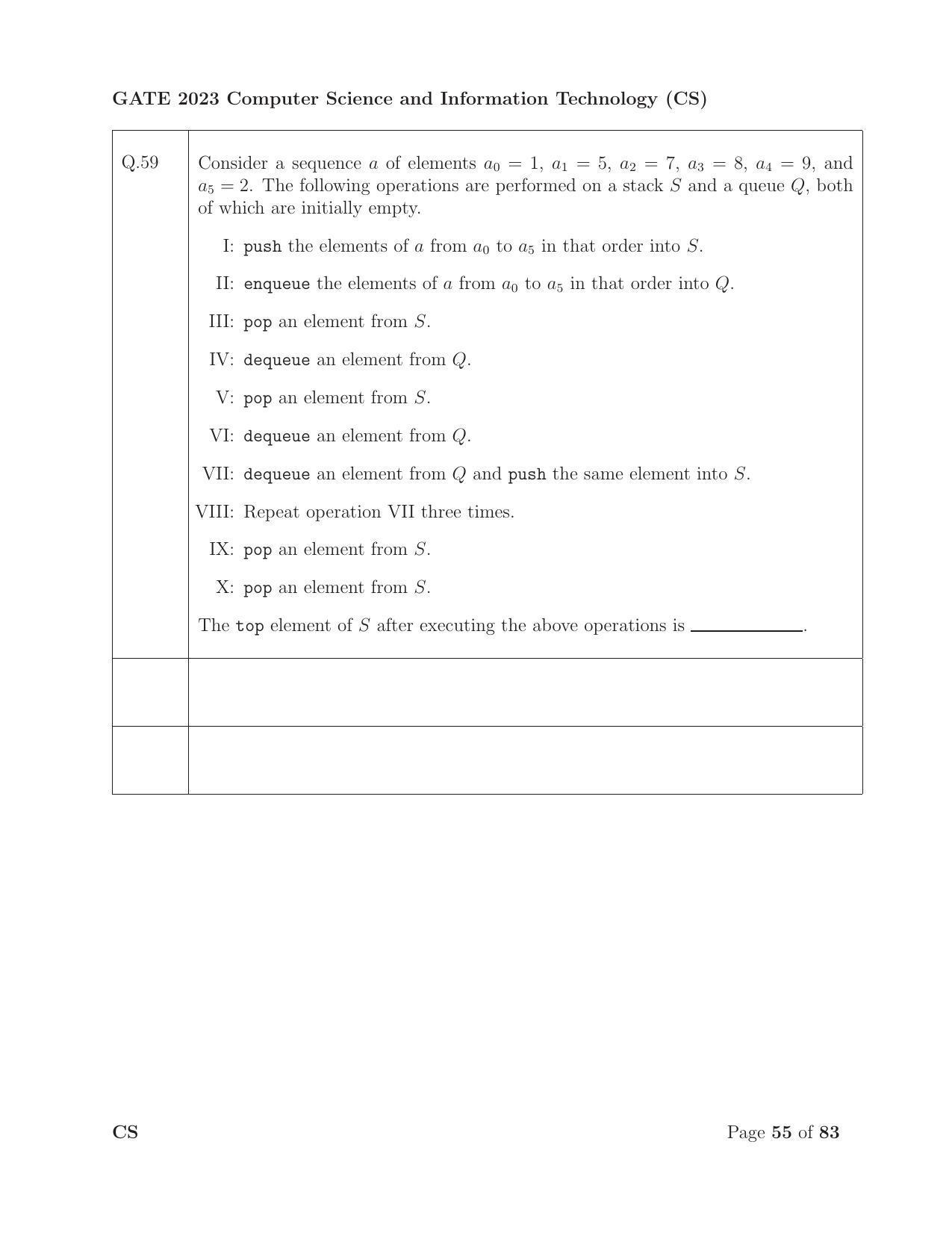 GATE 2023 Computer Science and Information Technology (CS) Question Paper - Page 62