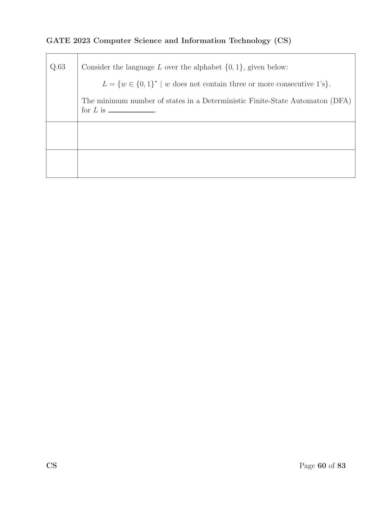 GATE 2023 Computer Science and Information Technology (CS) Question Paper - Page 67