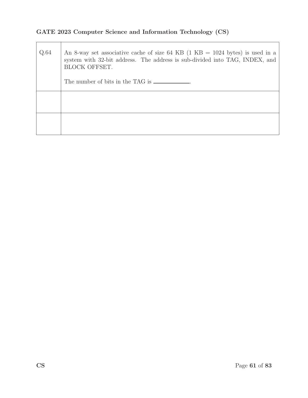 GATE 2023 Computer Science and Information Technology (CS) Question Paper - Page 68