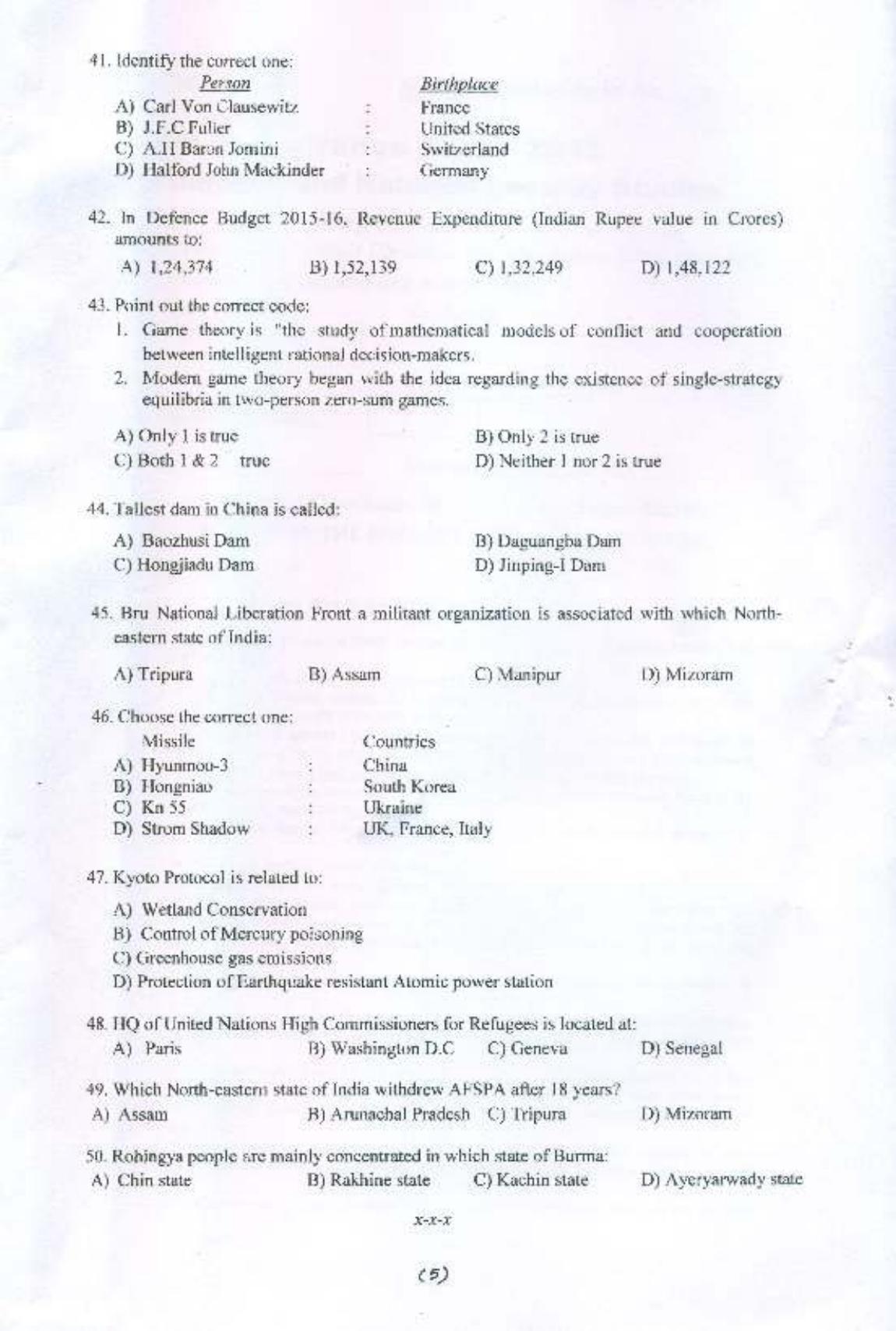 PU MPET Defence and National Security 2015 Question Paper - Page 6