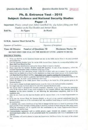 PU MPET Defence and National Security 2015 Question Paper
