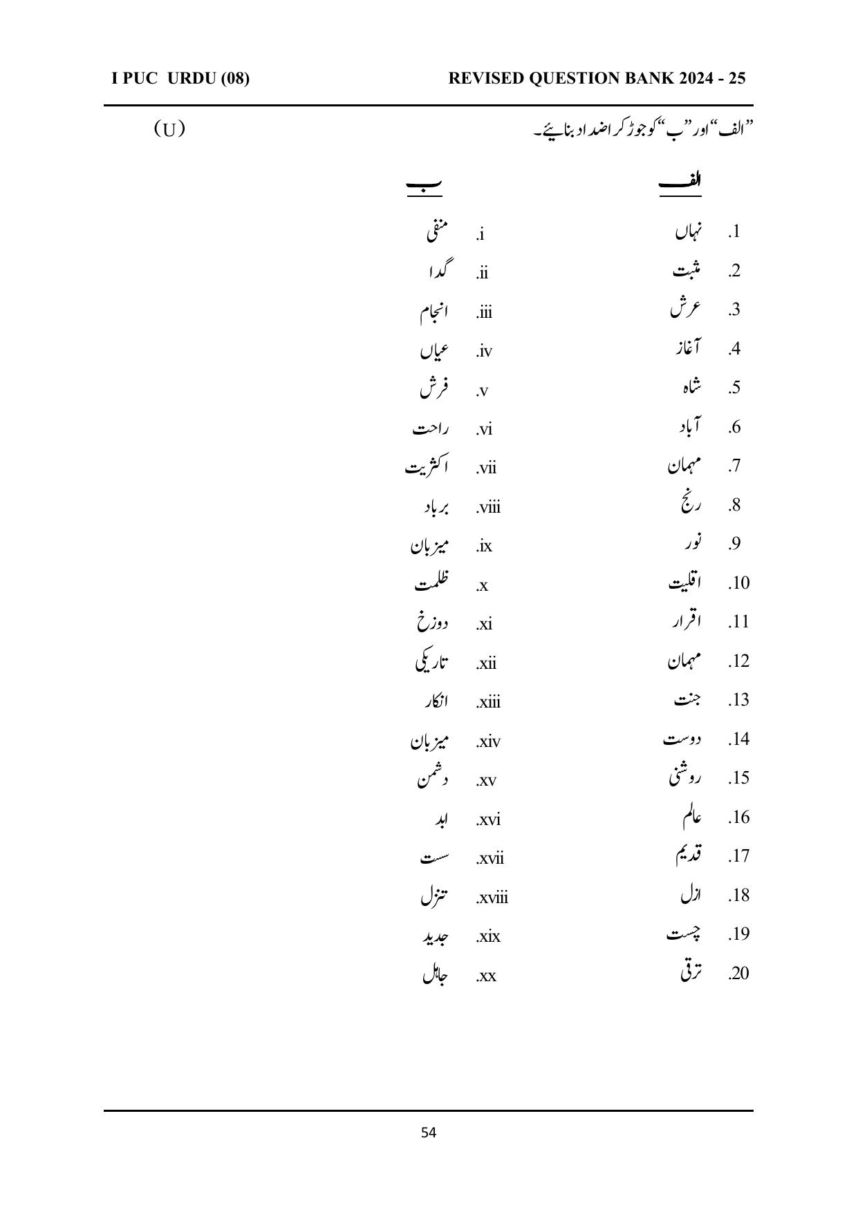 Karnataka 1st PUC Question Bank 2025 - URDU - Page 54
