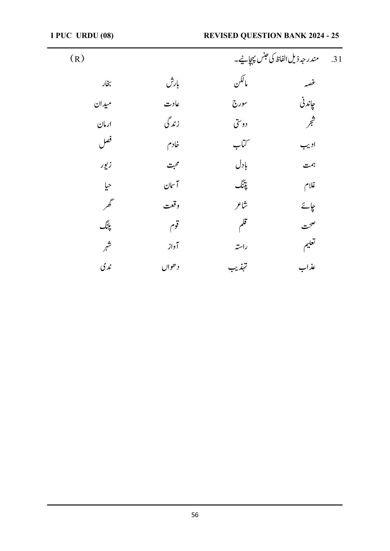 Karnataka 1st PUC Question Bank 2025 - URDU - Page 56