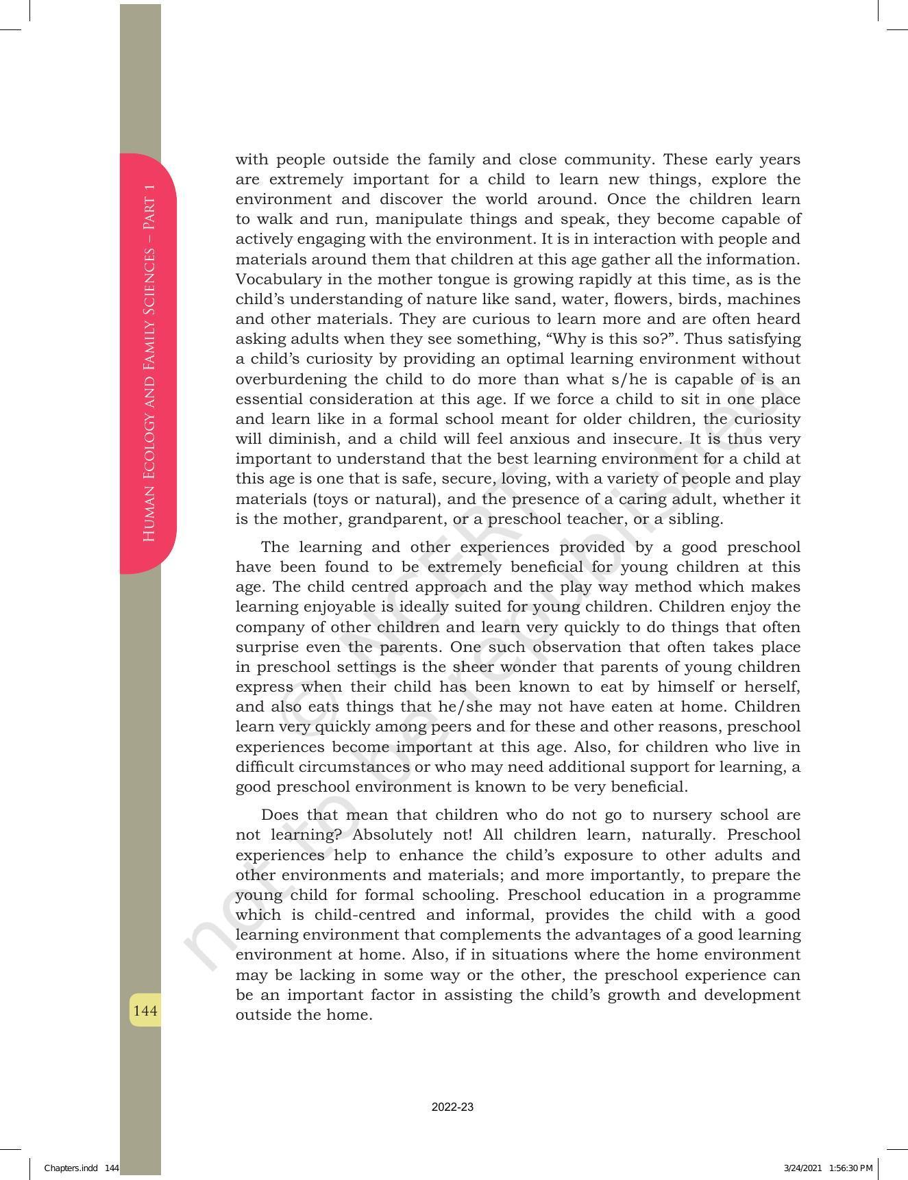 NCERT Book for Class 12 Home Science (Part -I) Chapter 7 Early Childhood Care and Education - Page 6