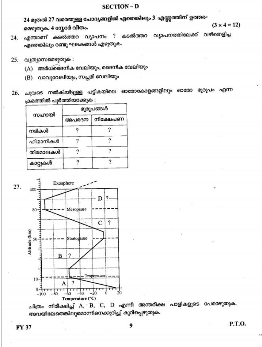 Kerala Plus One 2019 Geography Question Paper - Page 9