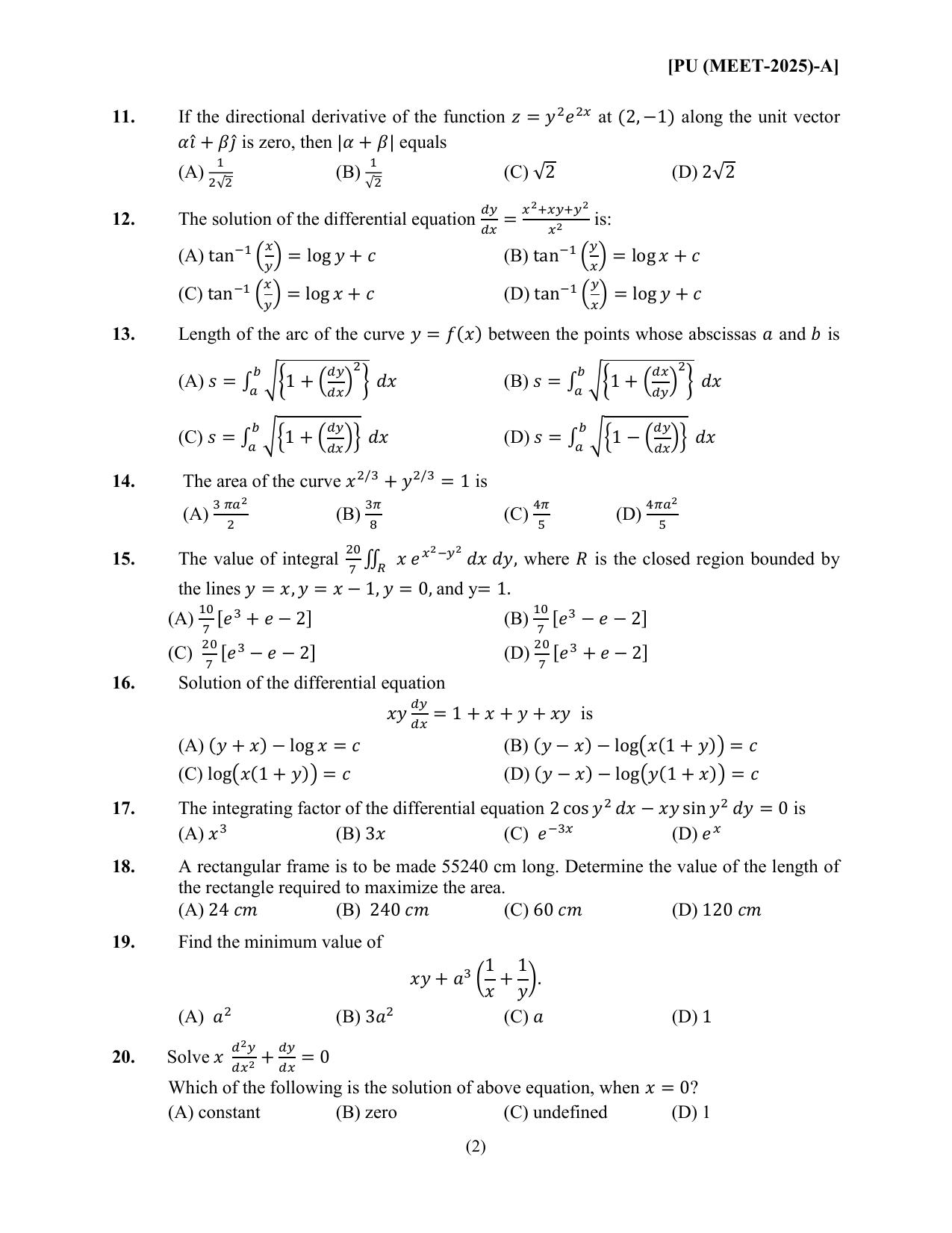 PUMEET 2025 Question Paper - Page 2