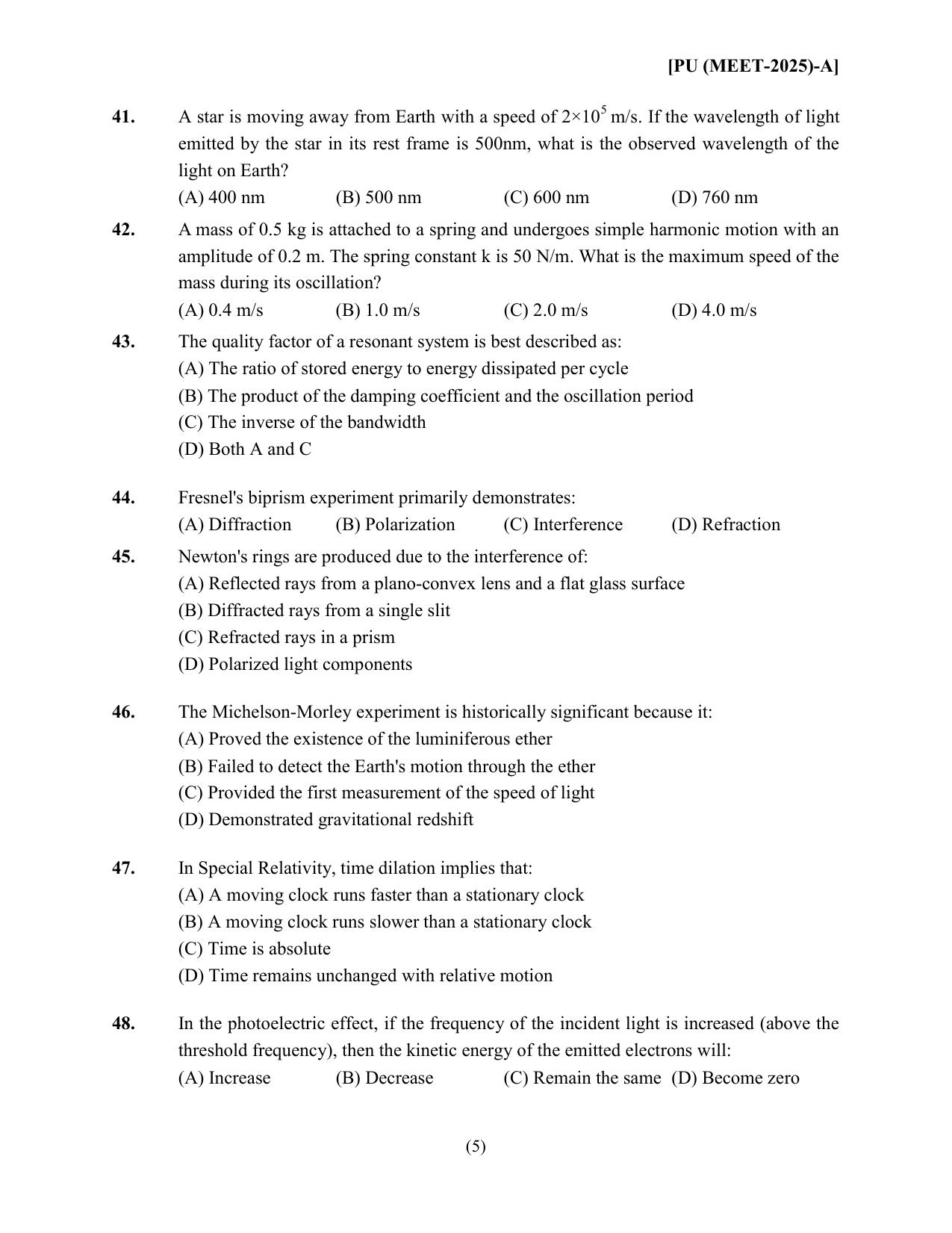 PUMEET 2025 Question Paper - Page 5