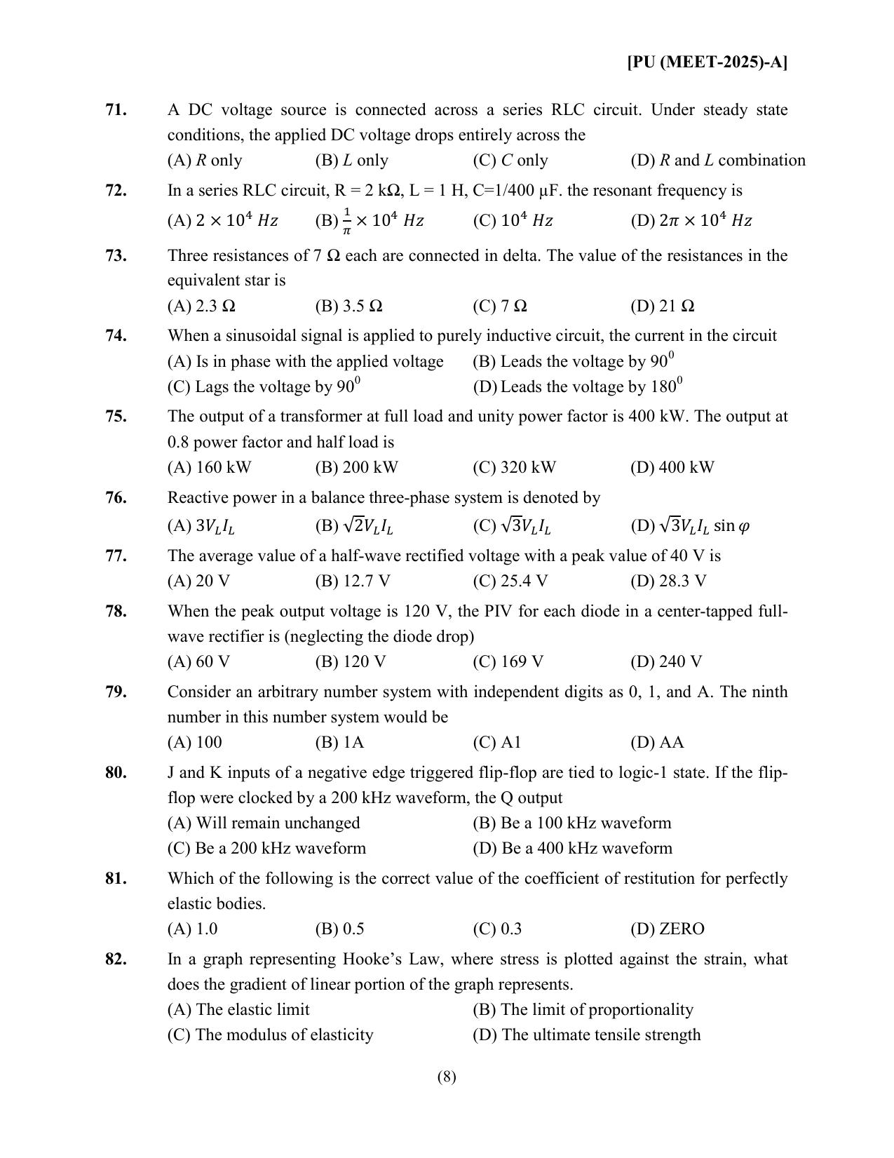 PUMEET 2025 Question Paper - Page 8