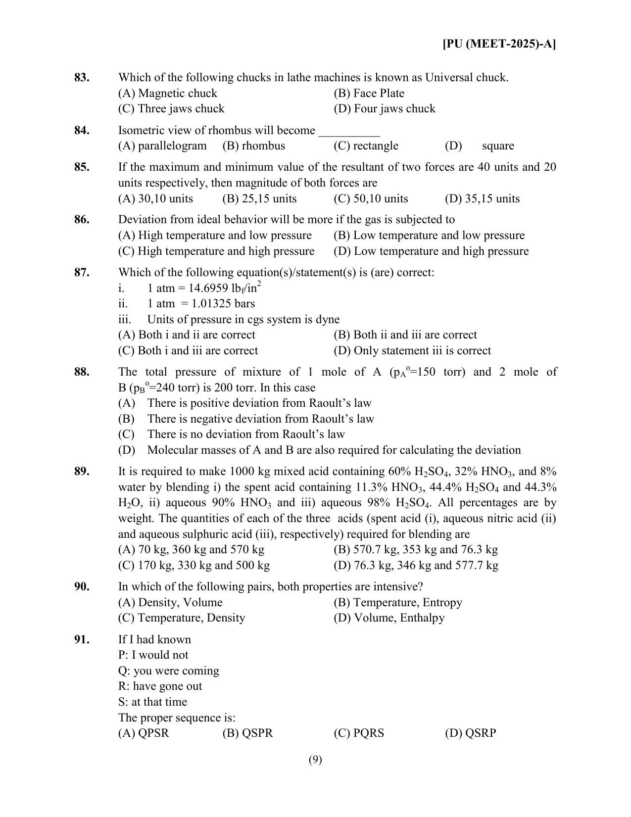 PUMEET 2025 Question Paper - Page 9