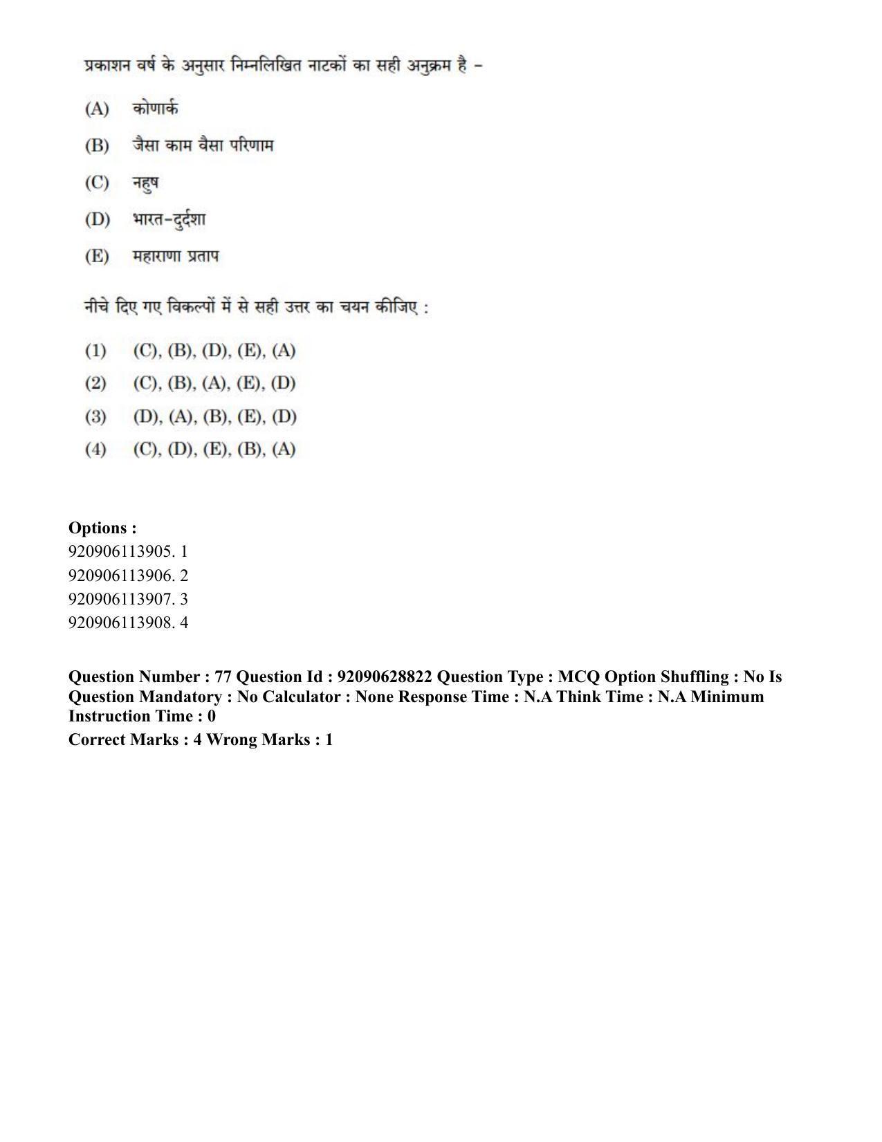 CUET PG 2023: LAQP02 – Hindi (Hin) - Shift 2 (27-06-2023) Question Paper - Page 77