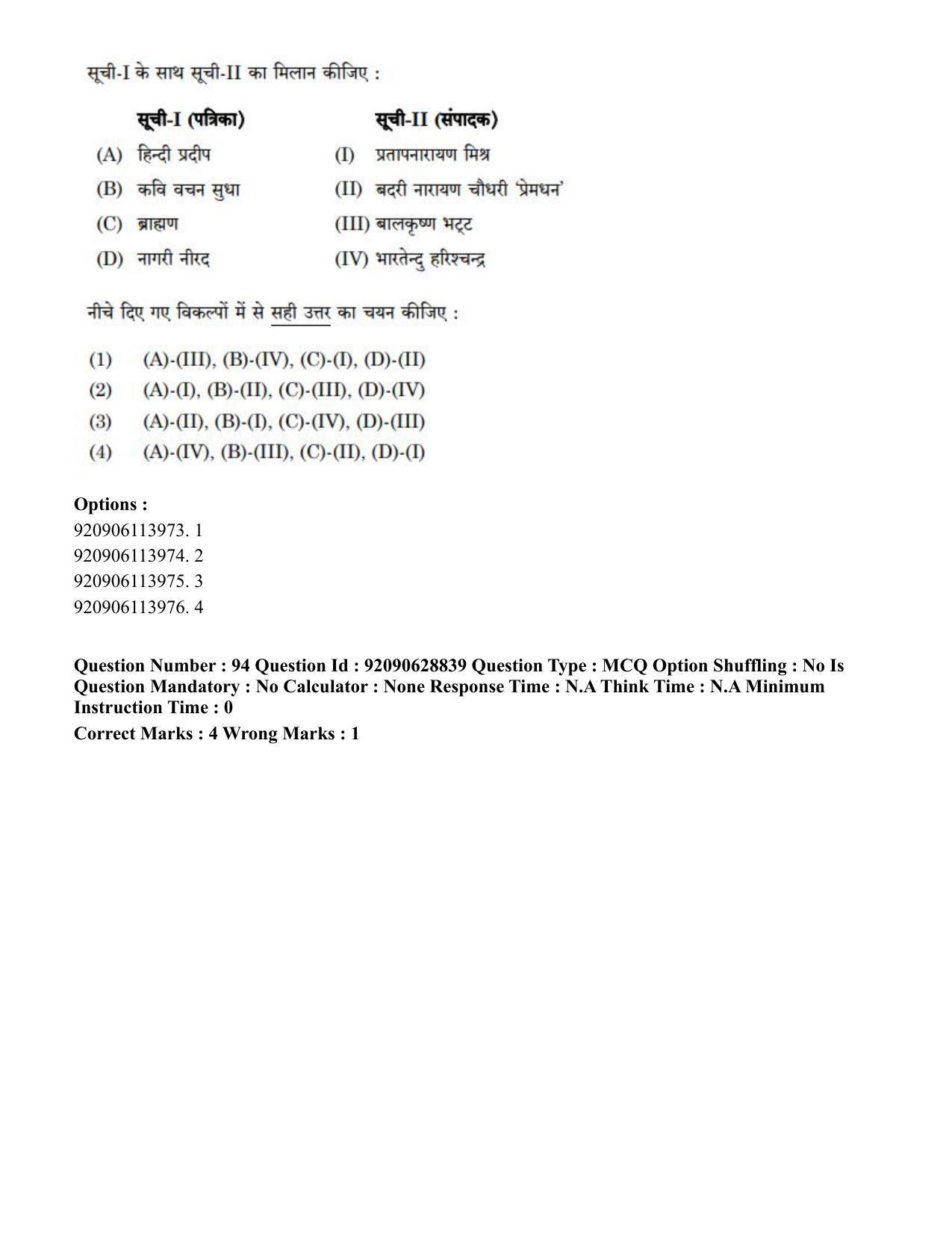 CUET PG 2023: LAQP02 – Hindi (Hin) - Shift 2 (27-06-2023) Question Paper - Page 108