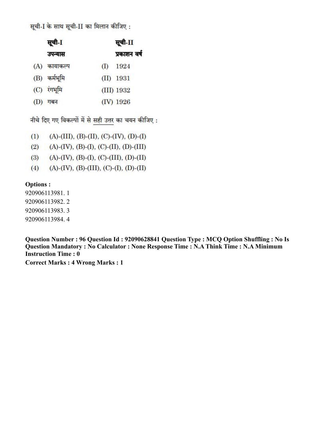 CUET PG 2023: LAQP02 – Hindi (Hin) - Shift 2 (27-06-2023) Question Paper - Page 112