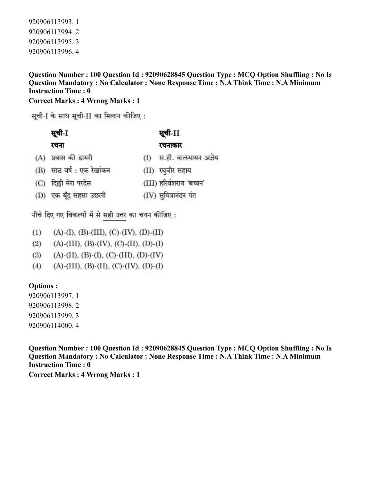 CUET PG 2023: LAQP02 – Hindi (Hin) - Shift 2 (27-06-2023) Question Paper - Page 119