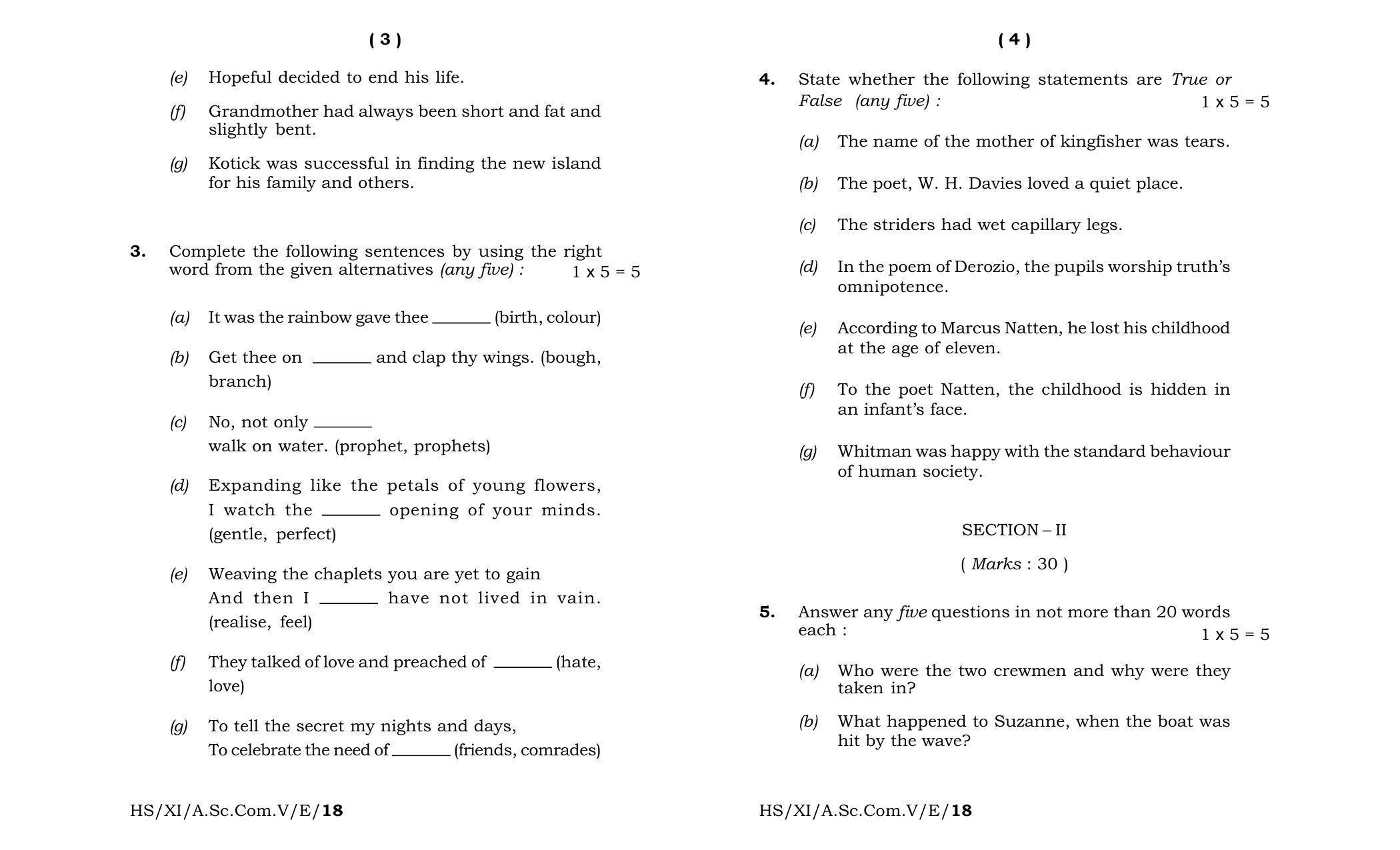 Meghalaya Board (MBOSE) Class 11 English 2018 Question Paper - Page 2