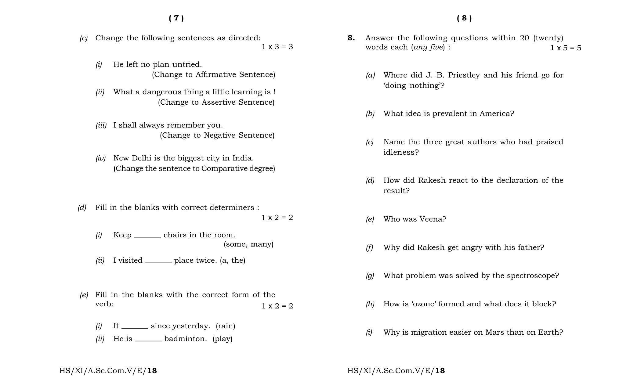 Meghalaya Board (MBOSE) Class 11 English 2018 Question Paper - Page 4
