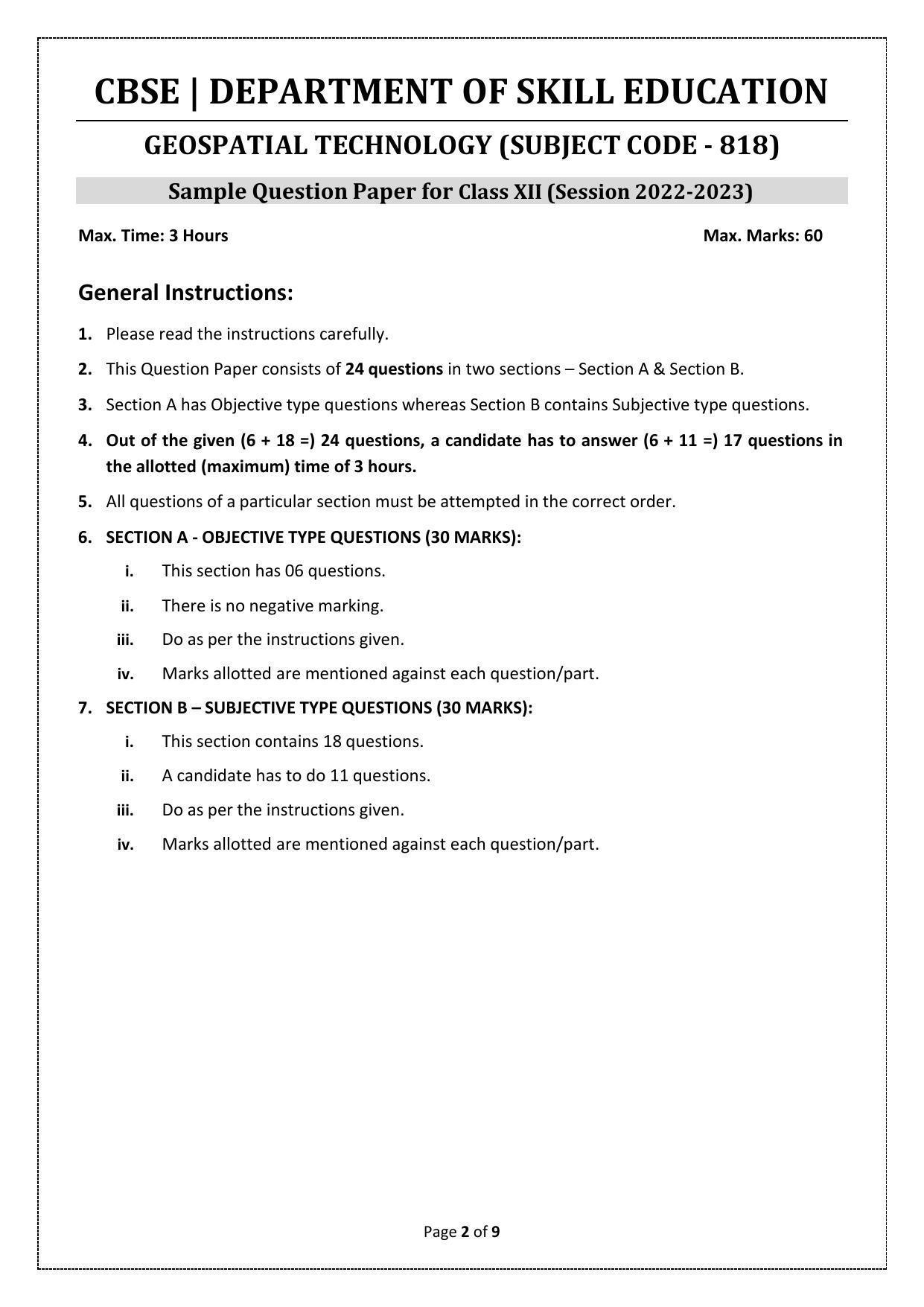CBSE Class 10 Geospatial Technology (Skill Education) Sample Papers 2023 - Page 2
