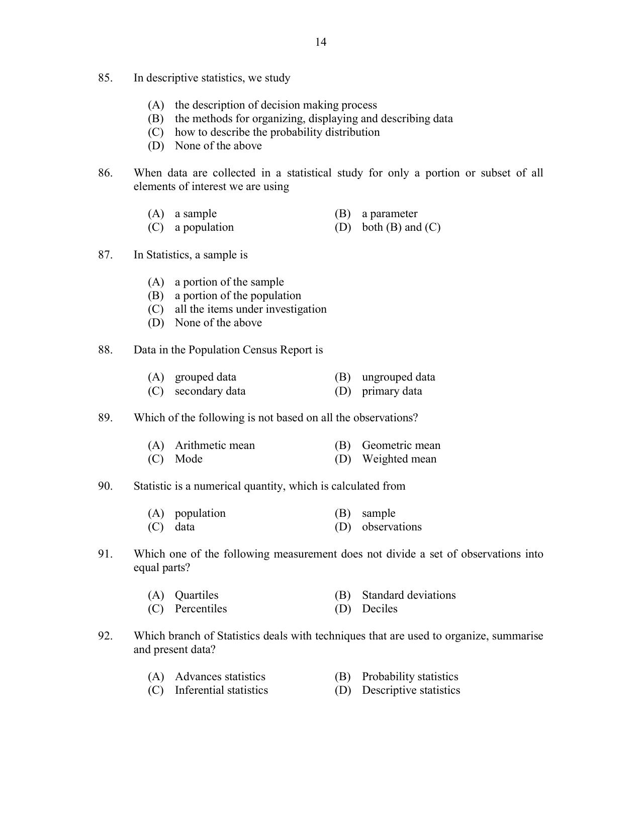 CUSAT CAT 2017 Statistics Question Paper - Page 14