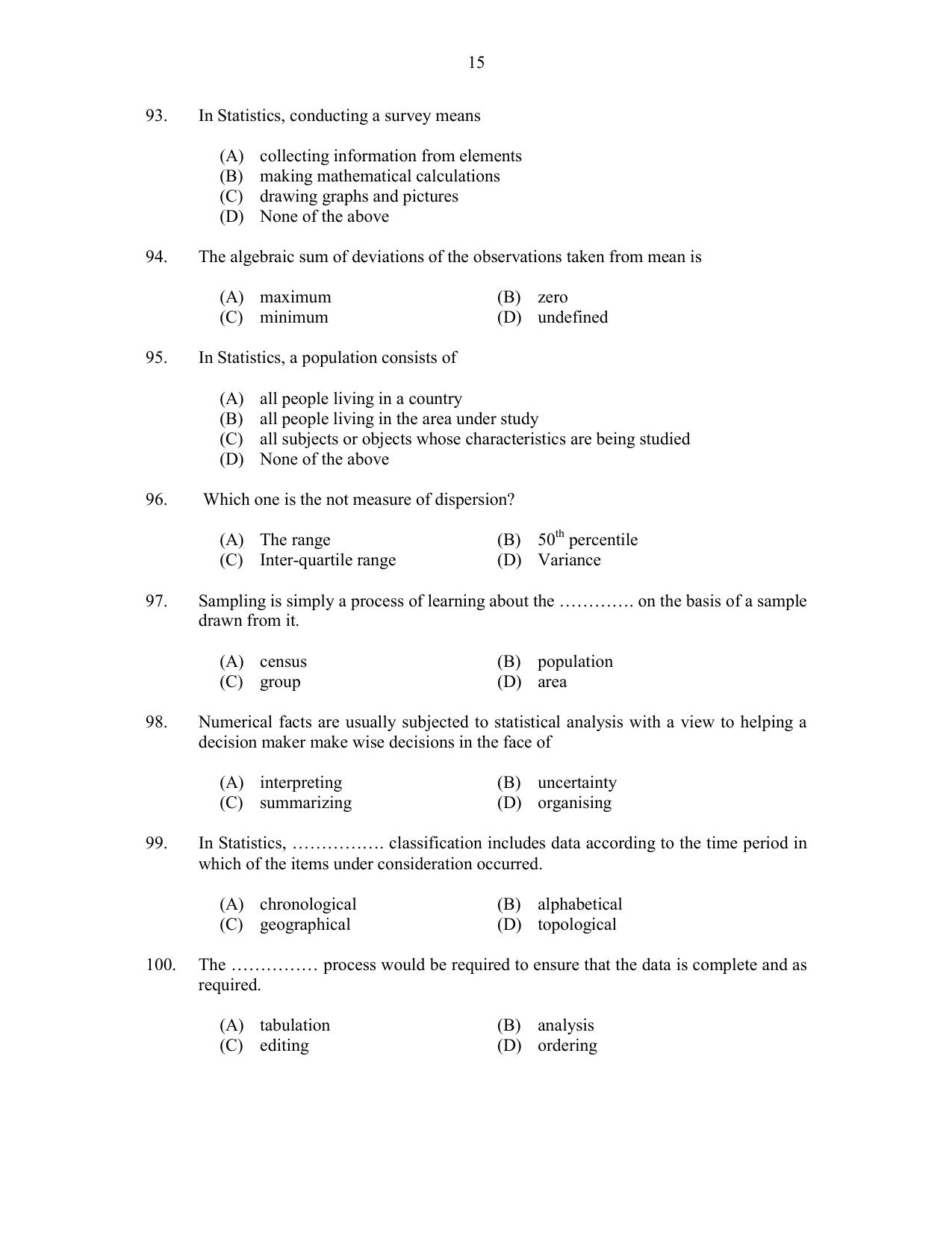CUSAT CAT 2017 Statistics Question Paper - Page 15