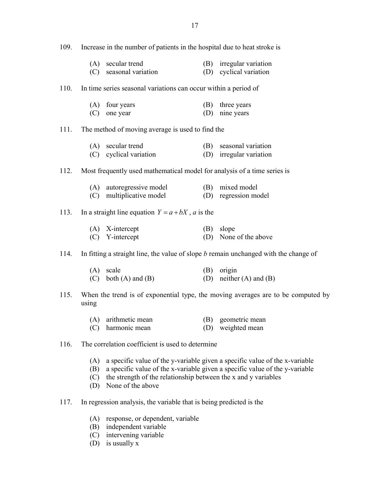 CUSAT CAT 2017 Statistics Question Paper - Page 17