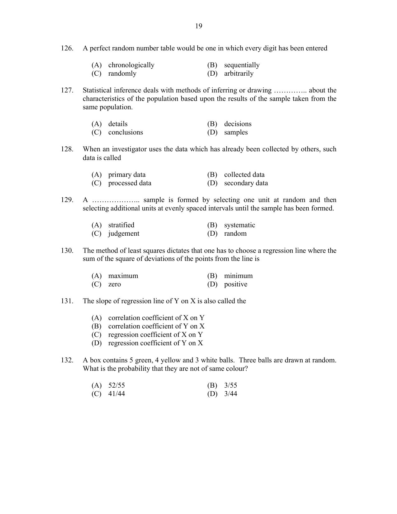 CUSAT CAT 2017 Statistics Question Paper - Page 19