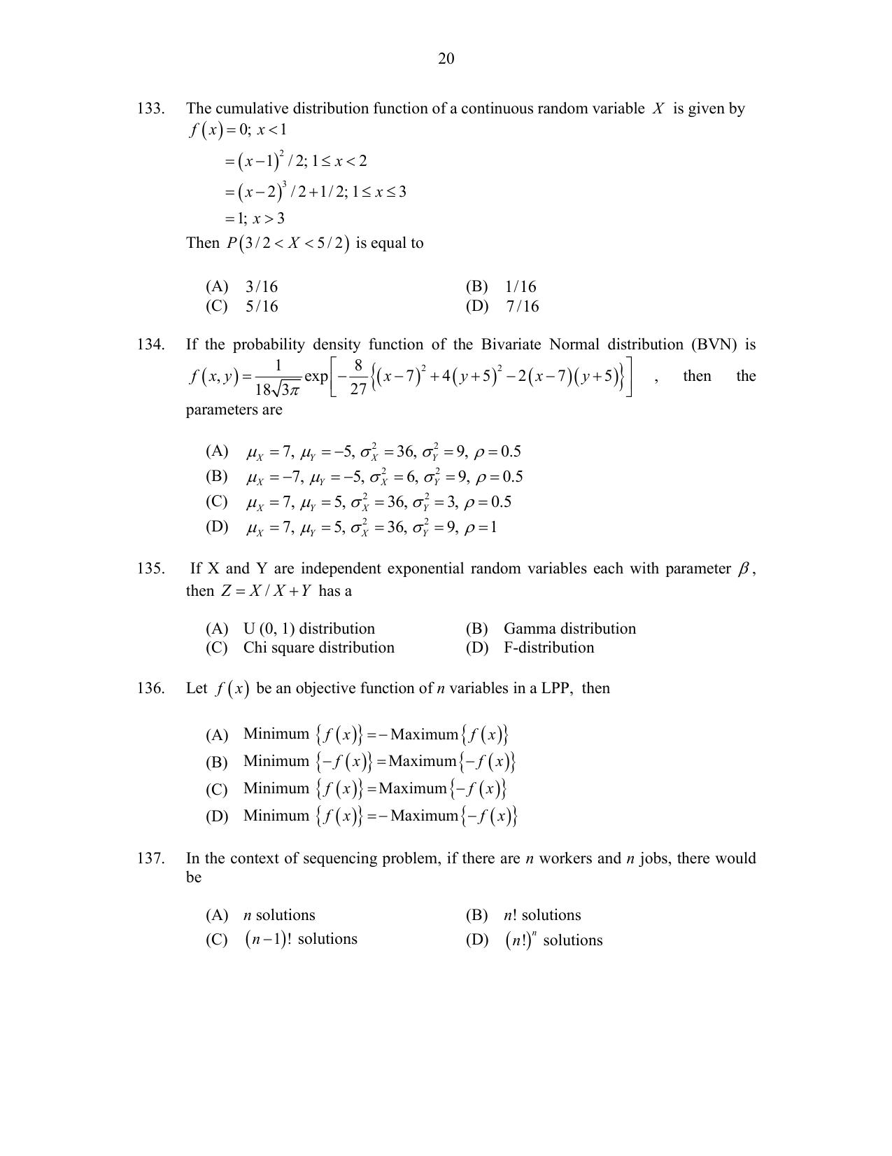 CUSAT CAT 2017 Statistics Question Paper - Page 20
