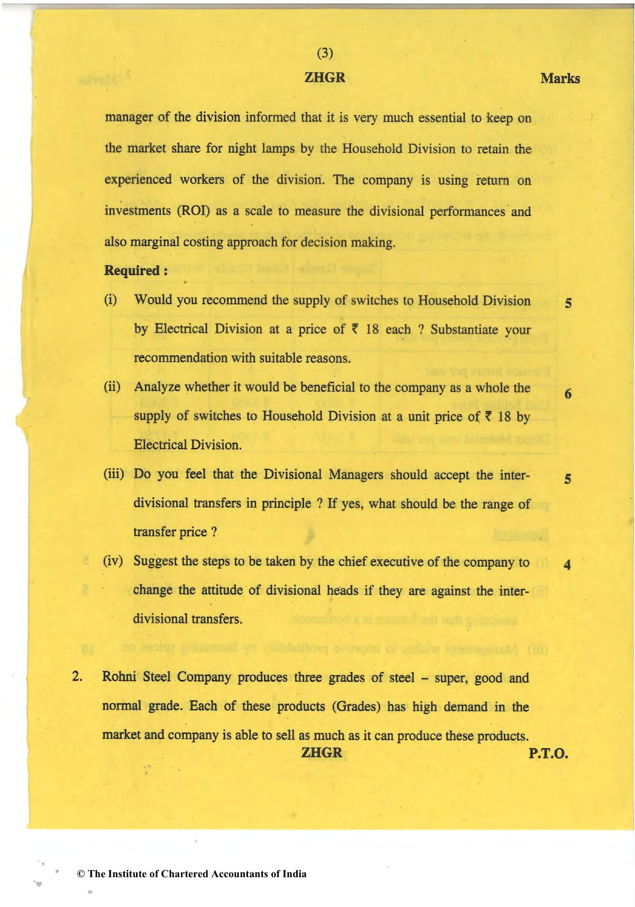 CA Final May 2018 Question Paper - Paper 5 – Strategic Cost Management and Performance Evaluation - Page 3