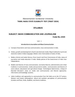 TNSET Syllabus - Mass Communication and Journalism