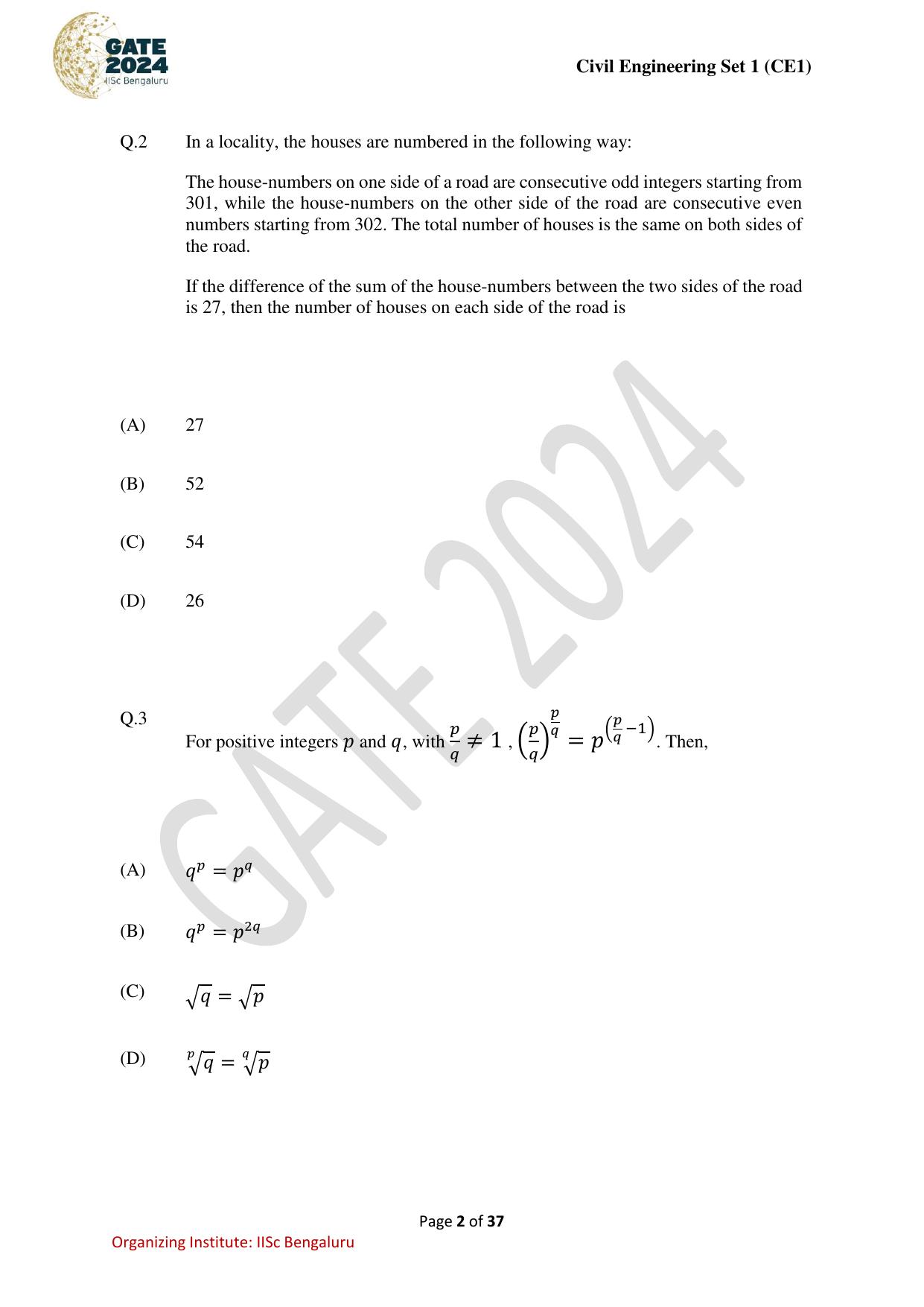 GATE 2024 Civil Engineering (CE-1) (Forenoon) Question Paper - Page 2