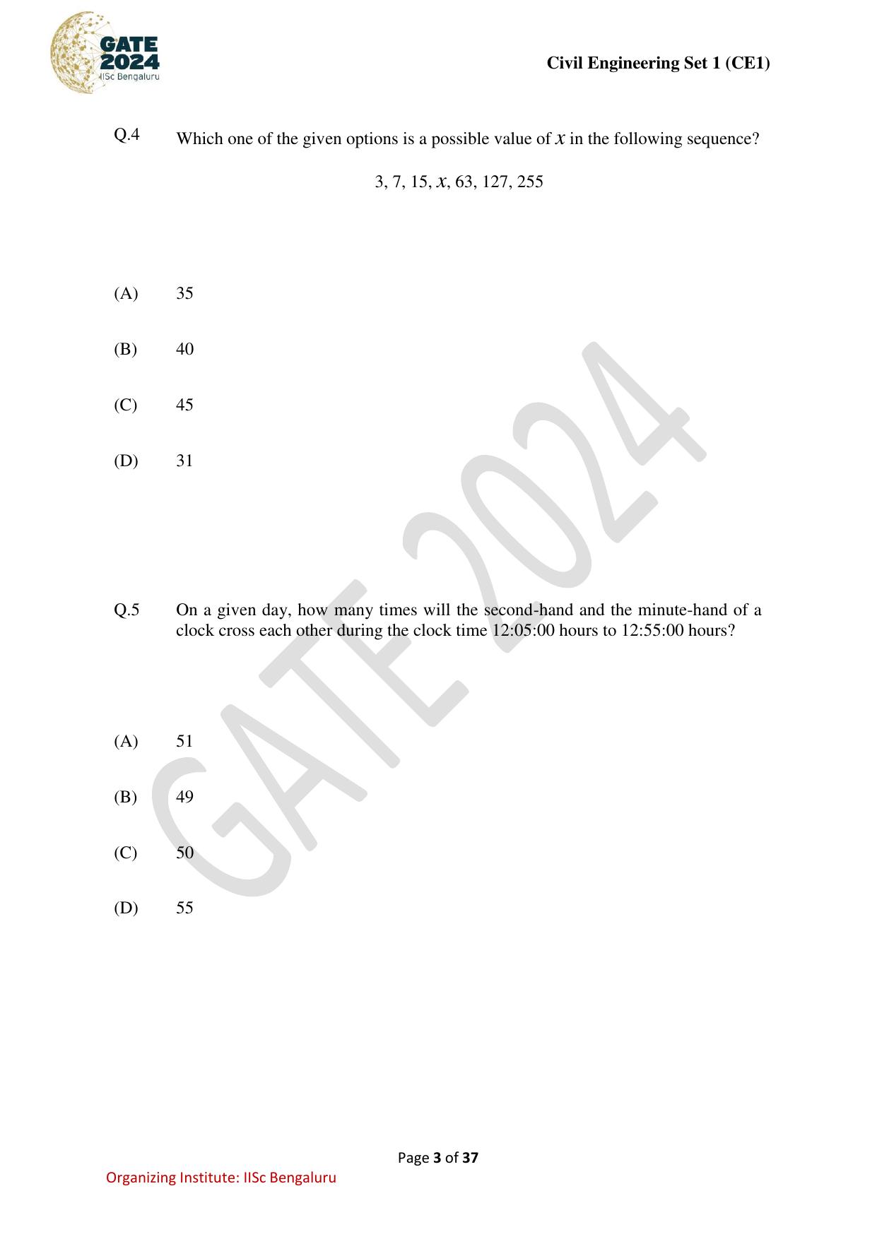 GATE 2024 Civil Engineering (CE-1) (Forenoon) Question Paper - Page 3
