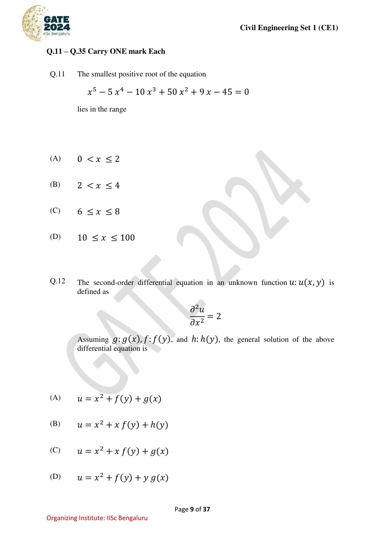 GATE 2024 Civil Engineering (CE-1) (Forenoon) Question Paper - Page 9