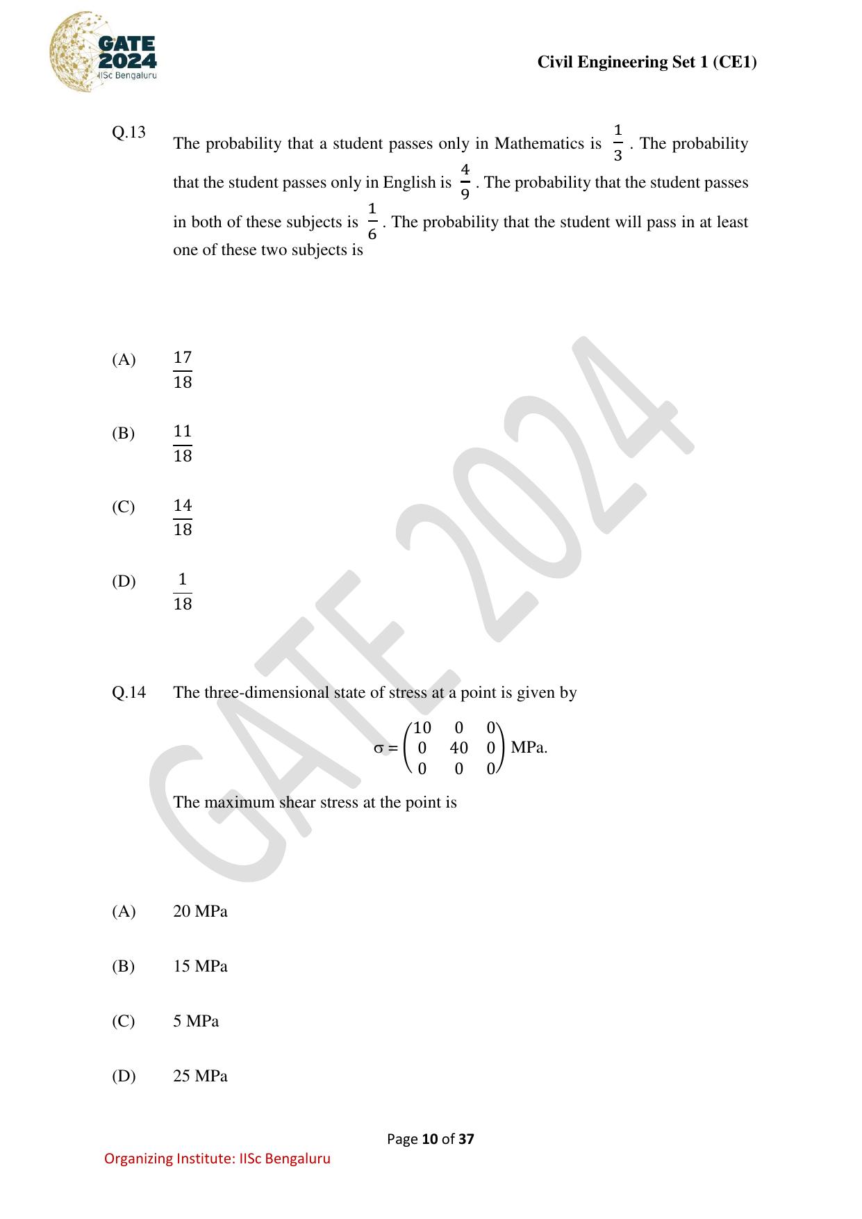 GATE 2024 Civil Engineering (CE-1) (Forenoon) Question Paper - Page 10