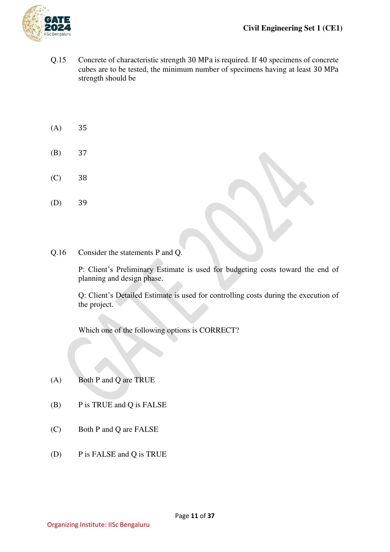 GATE 2024 Civil Engineering (CE-1) (Forenoon) Question Paper - Page 11
