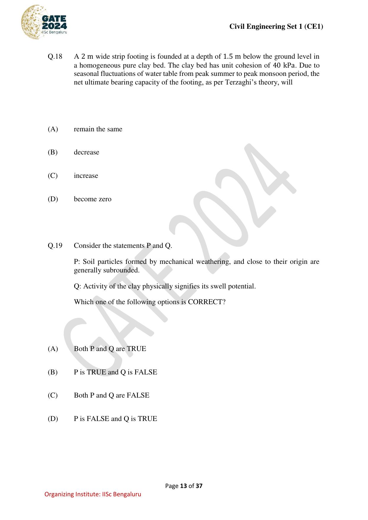 GATE 2024 Civil Engineering (CE-1) (Forenoon) Question Paper - Page 13