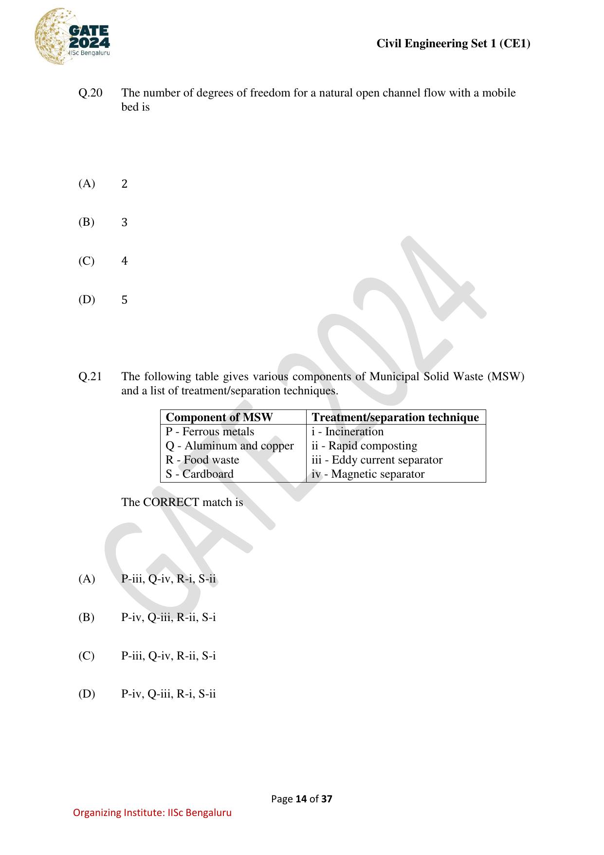 GATE 2024 Civil Engineering (CE-1) (Forenoon) Question Paper - Page 14