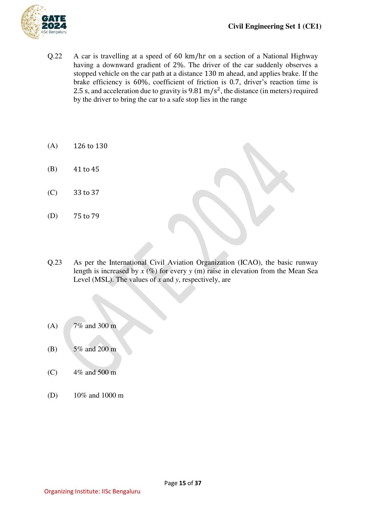 GATE 2024 Civil Engineering (CE-1) (Forenoon) Question Paper - Page 15