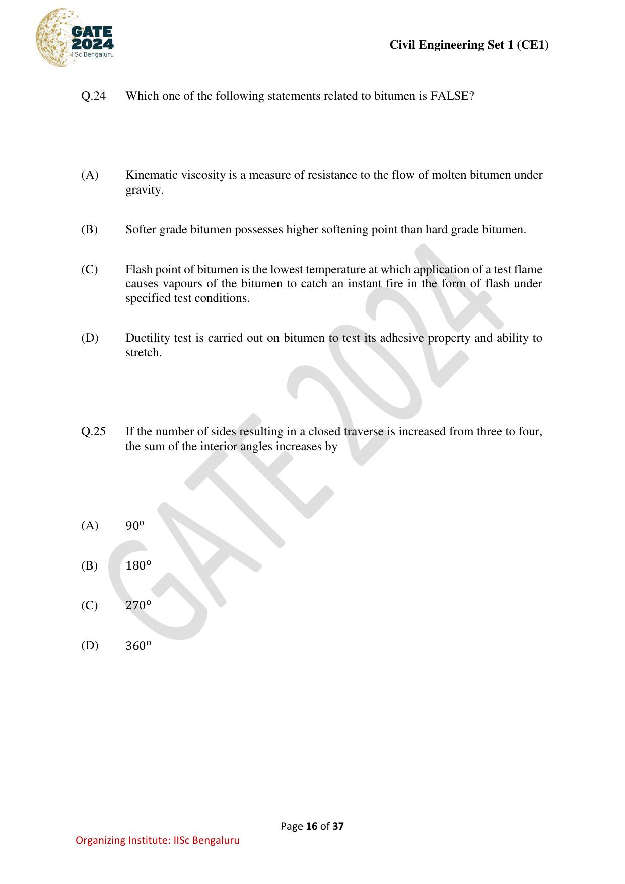 GATE 2024 Civil Engineering (CE-1) (Forenoon) Question Paper - Page 16
