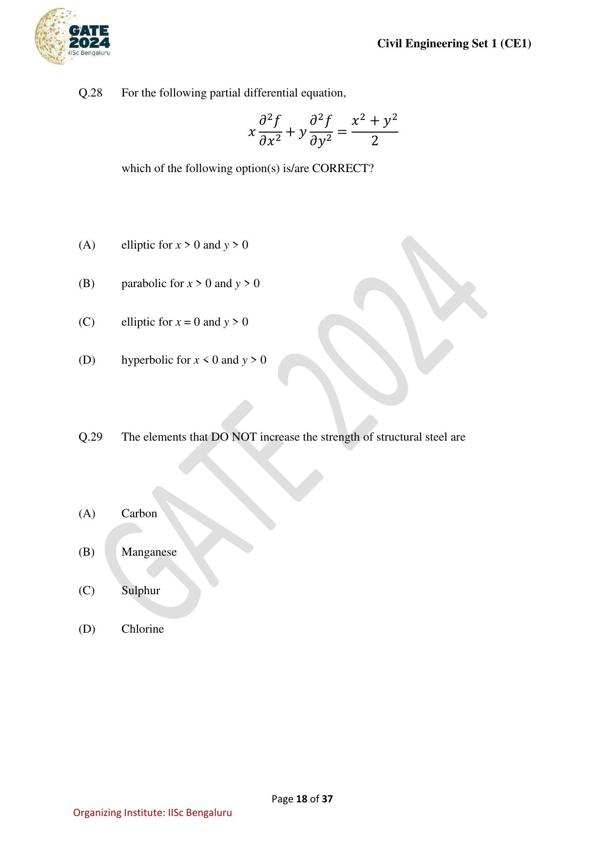 GATE 2024 Civil Engineering (CE-1) (Forenoon) Question Paper - Page 18