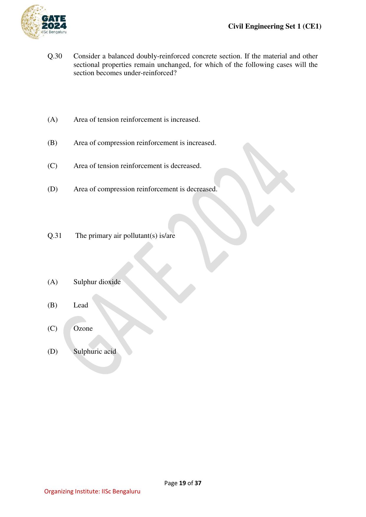 GATE 2024 Civil Engineering (CE-1) (Forenoon) Question Paper - Page 19